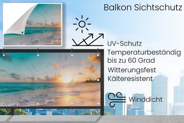 MuchoWow Balkonsichtschutz Sonnenuntergang - Strand - Meer - Sommer - Blau (1-St) Balkonbanner, Sichtschutz für den Balkon, Robustes und wetterfest