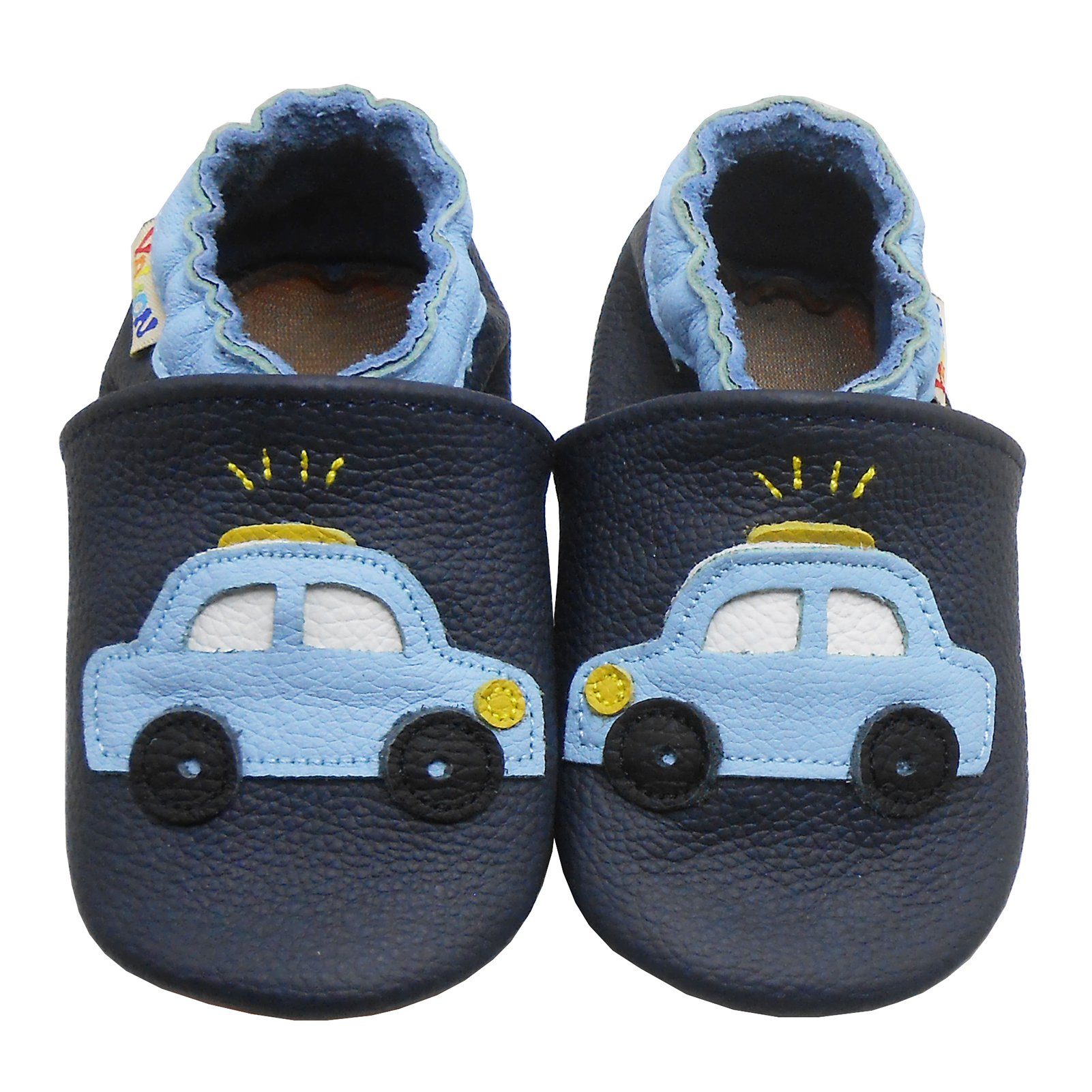 Yalion Yalion Baby Leder Lauflernschuhe Weiche Lederpuschen Auto Dunkelblau Krabbelschuh elastisch