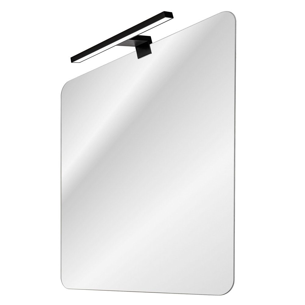 Lomadox Badspiegel ADELAIDE-56-WHITE, LED-Aufsatzleuchte (schwarz) ca. 60x70cm mit