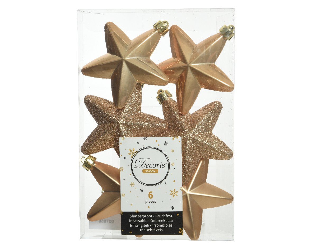 Kaemingk Christbaumschmuck, Christbaumschmuck Sterne 7cm Kunststoff 6 Stück - Karamel