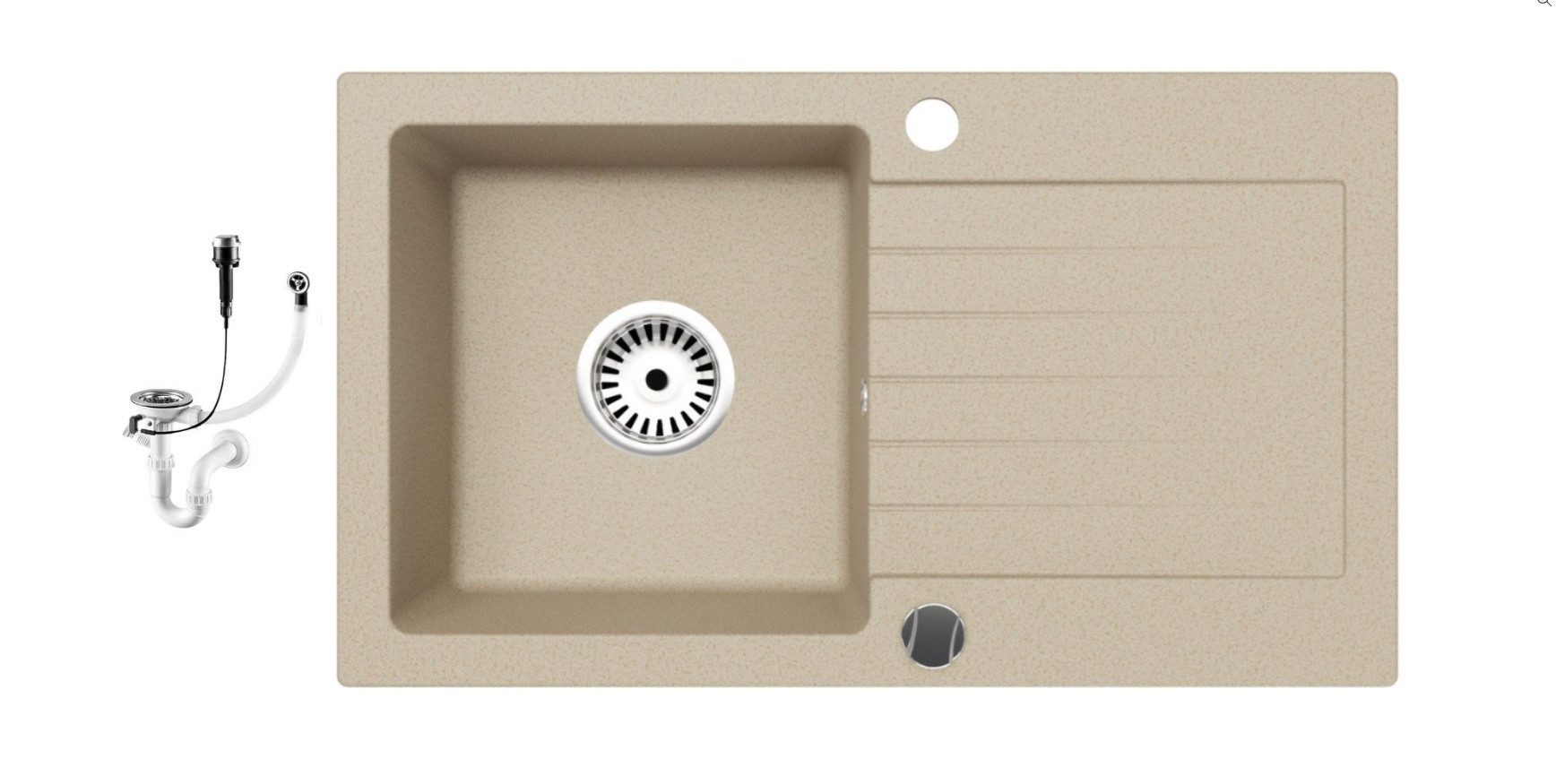 Faizee Home Granitspüle Granitspüle Küchenspüle Granit Siphon Einbauspüle Spülbecken 75x43,5