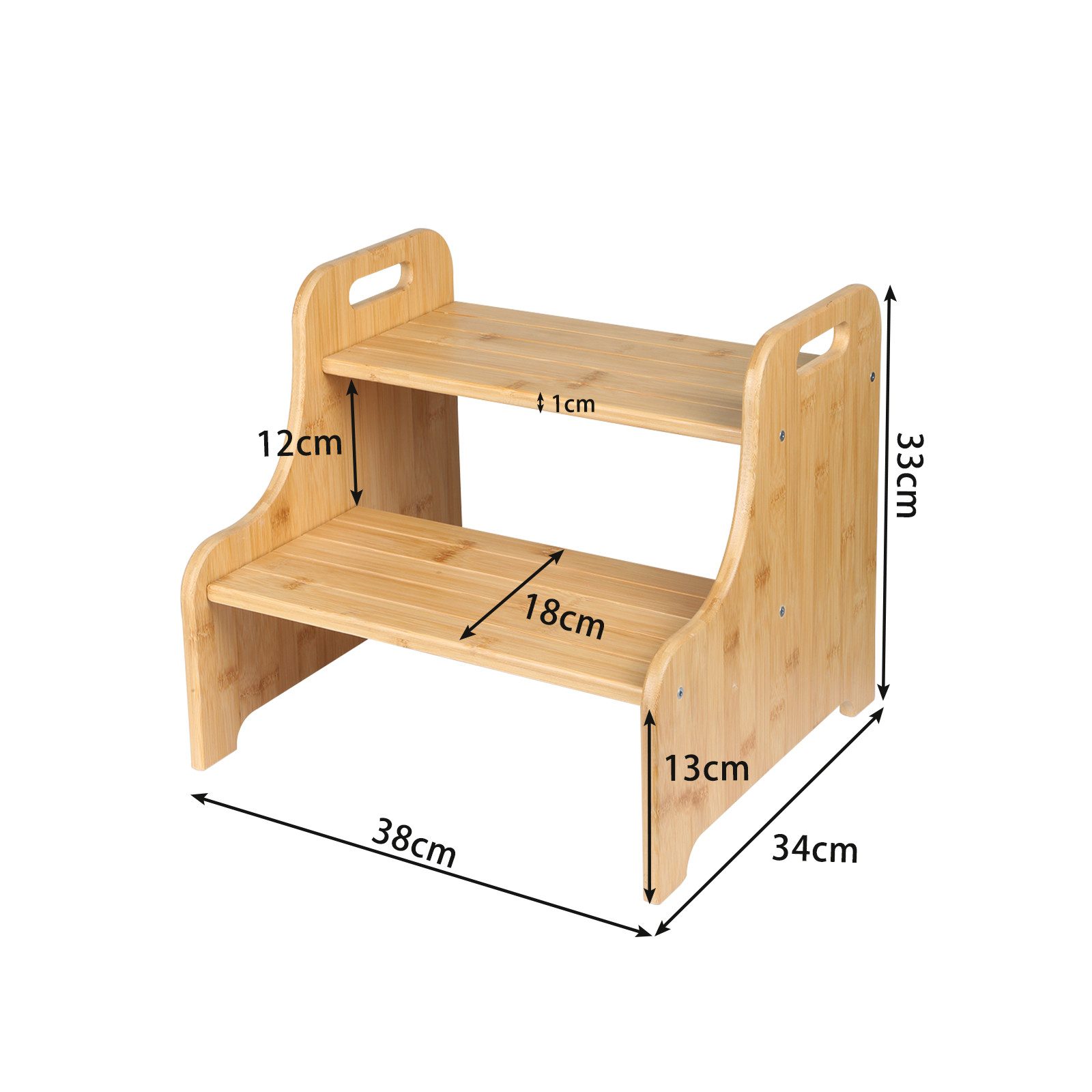 JEOBEST Tritthocker Zweistufiger Tritthocker aus Bambus, Kindertreppchen Schemel, Toilettenhocker, 2 Stufen, rutschfest, mit 2 Griffen – Bild 4 von 5