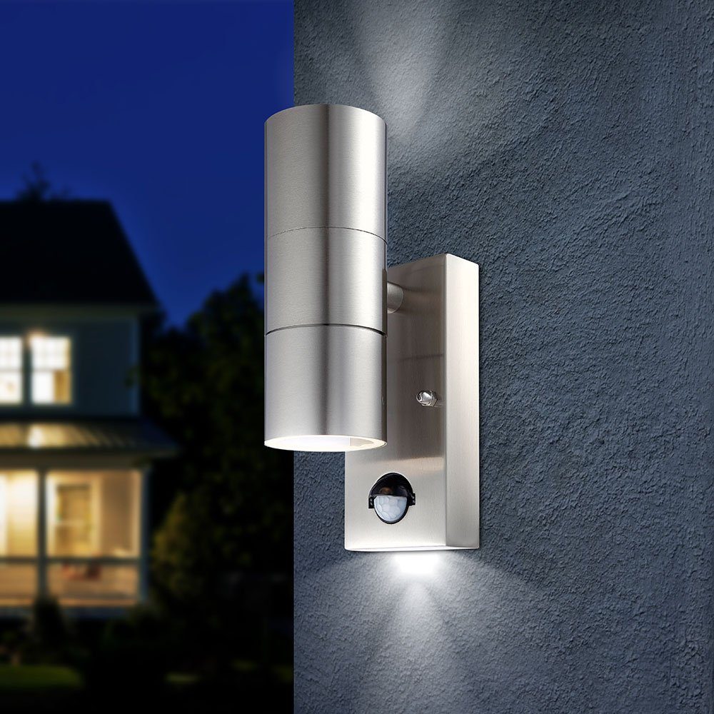 etc-shop Edelstahl Sensor Leuchtmittel Lampe Wand Bewegungsmelder inklusive, Glas Leuchte Außen-Wandleuchte, Warmweiß, Park Außen