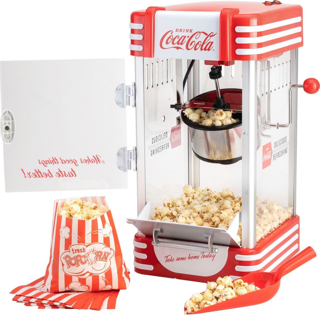 SALCO Popcornmaschine Coca-Cola SNP-27CC, Großer Zubereitungsbehälter von 60 ml mit integriertem Heizsystem