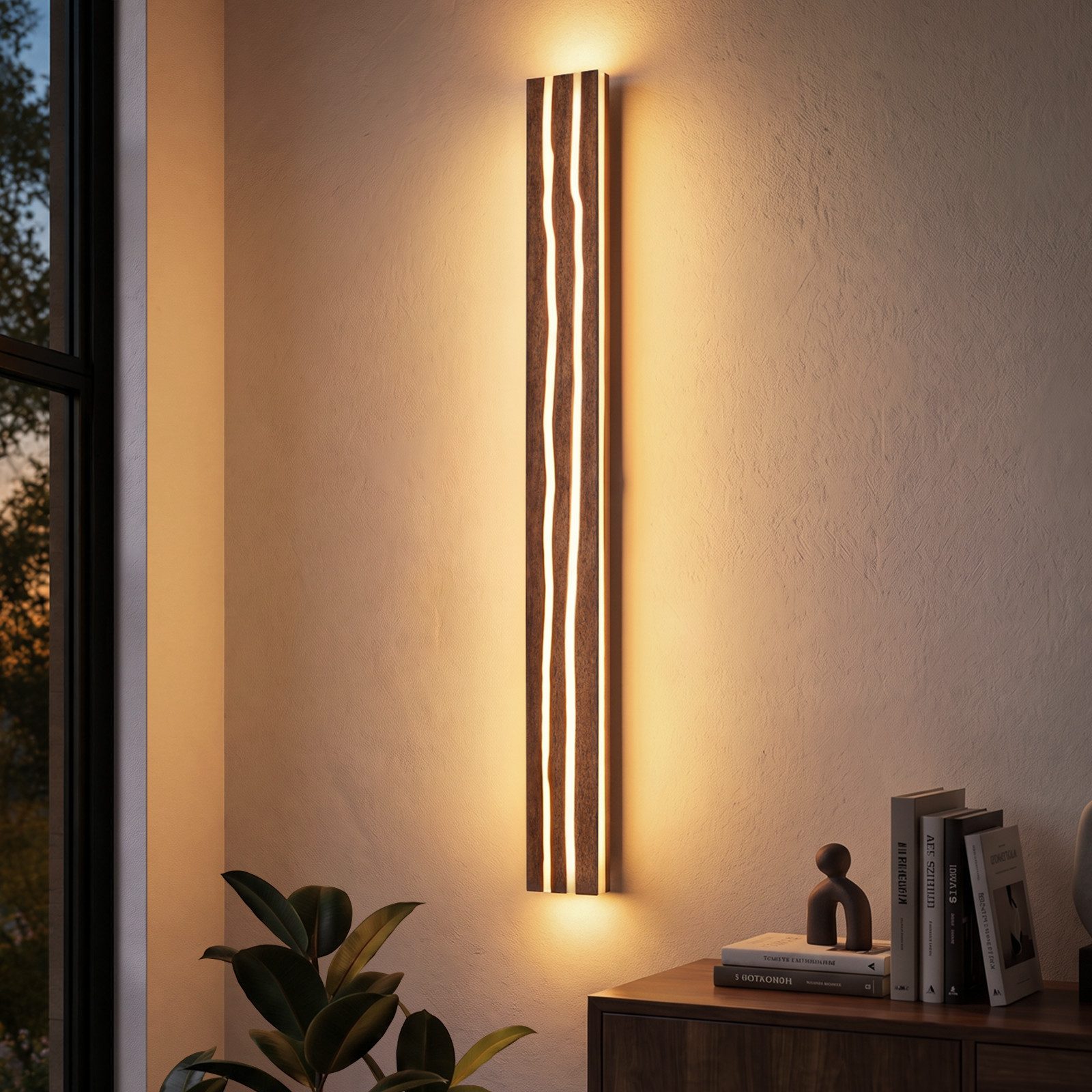 Nettlife Wandleuchte Innen Holz 50/100cm LED Wandlampe 8/16W vintage Indirektes Licht, LED fest integriert, warmweiß, für Wohnzimmer Schlafzimmer Stimmungsvolle Flur Treppenhaus