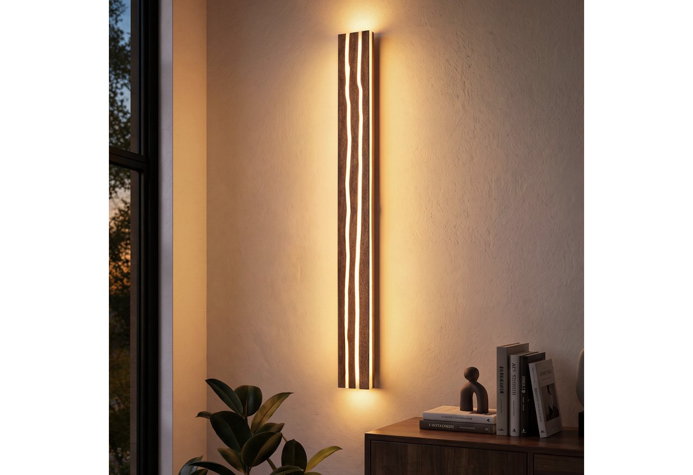 Nettlife Wandleuchte Innen Holz 50/100cm LED Wandlampe 8/16W vintage Indirektes Licht, LED fest integriert, warmweiß, für Wohnzimmer Schlafzimmer Stimmungsvolle Flur Treppenhaus