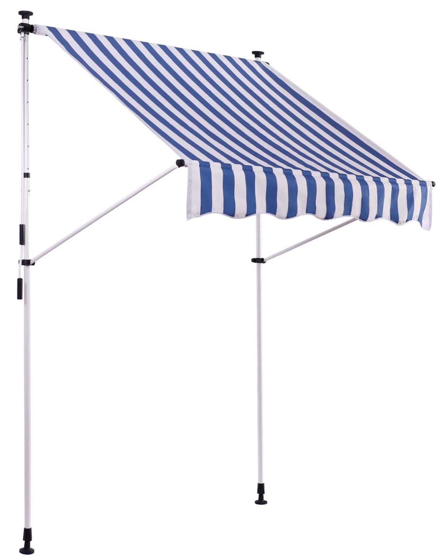 TPFGarden Klemmmarkise Wendy - Sonnenschutz für Mietwohnungen, Balkone, Terrassen (Hochwertige Balkonmarkise aus UV-beständigem Polyester, 1-St., Stabile Outdoor-Markise - Sonnenschutzfaktor UV50) Rostfreies Edelstahlgestell - Maße (BxT): 150 x 120 cm - weiß/blau