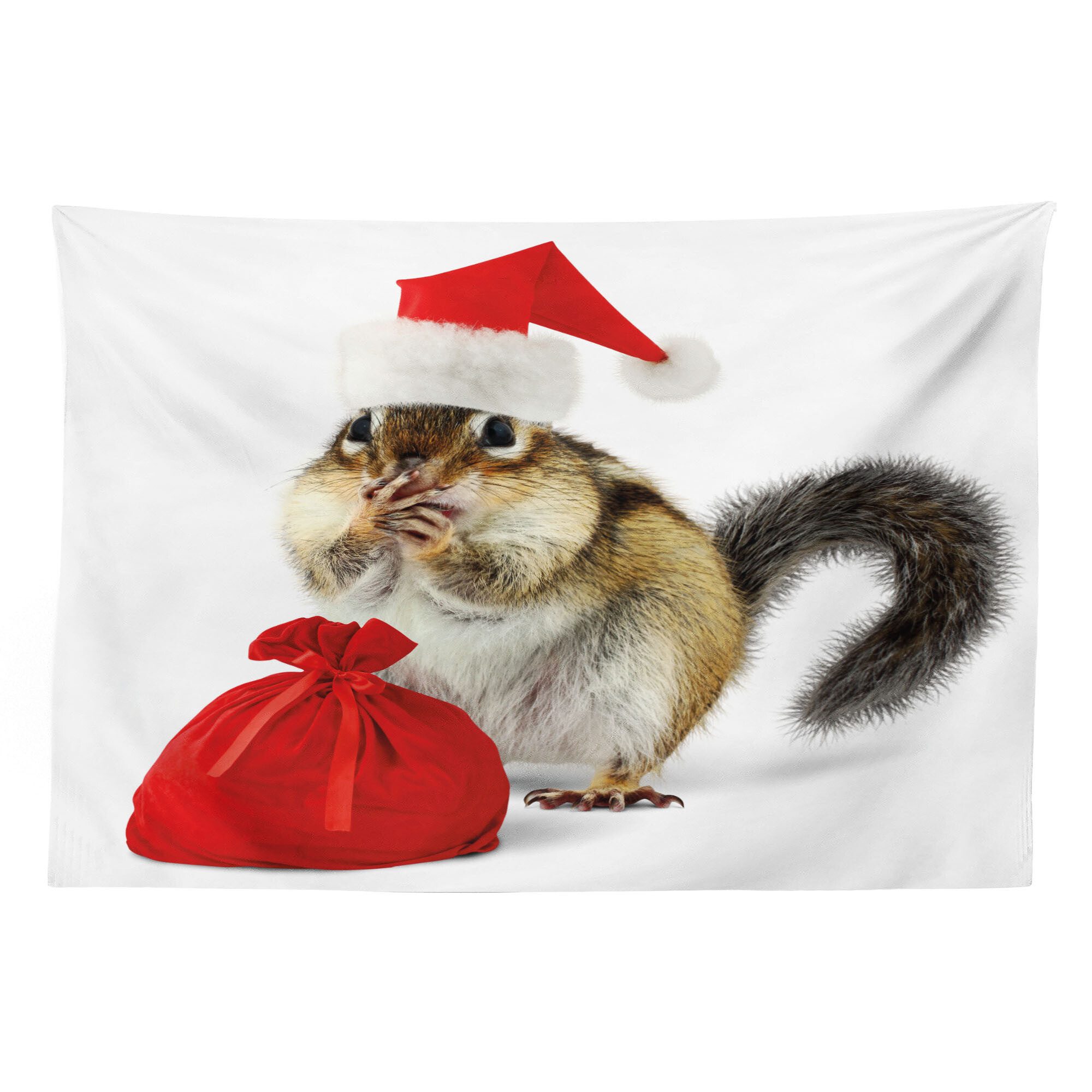 Abakuhaus Wandteppich aus Weiches Mikrofaser Stoff Für das Wohn und Schlafzimmer, rechteckig, Weihnachten Chipmunk in Sankt-Hut