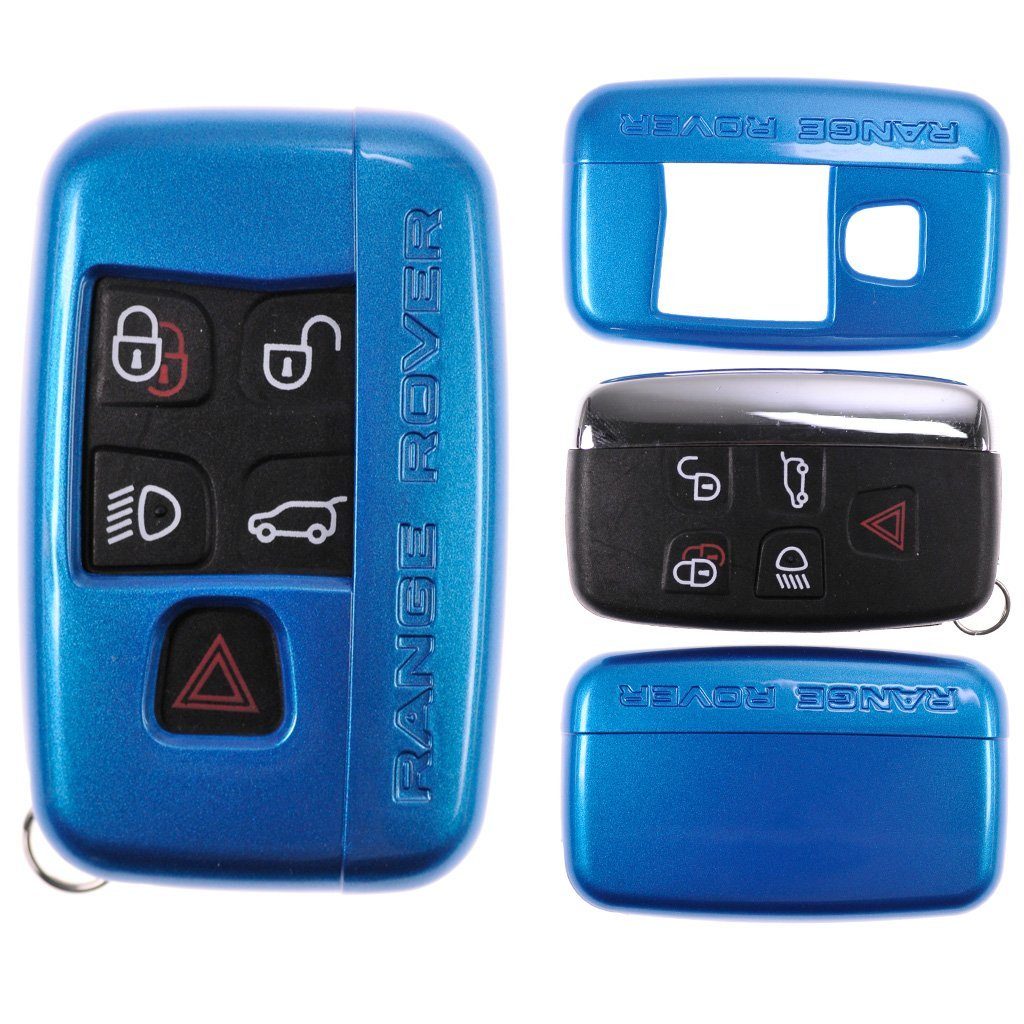 mt-key Schlüsseltasche Autoschlüssel Hardcover Schutzhülle Metallic Blau, für Land Rover Range Rover Evoque KEYLESS SMARTKEY