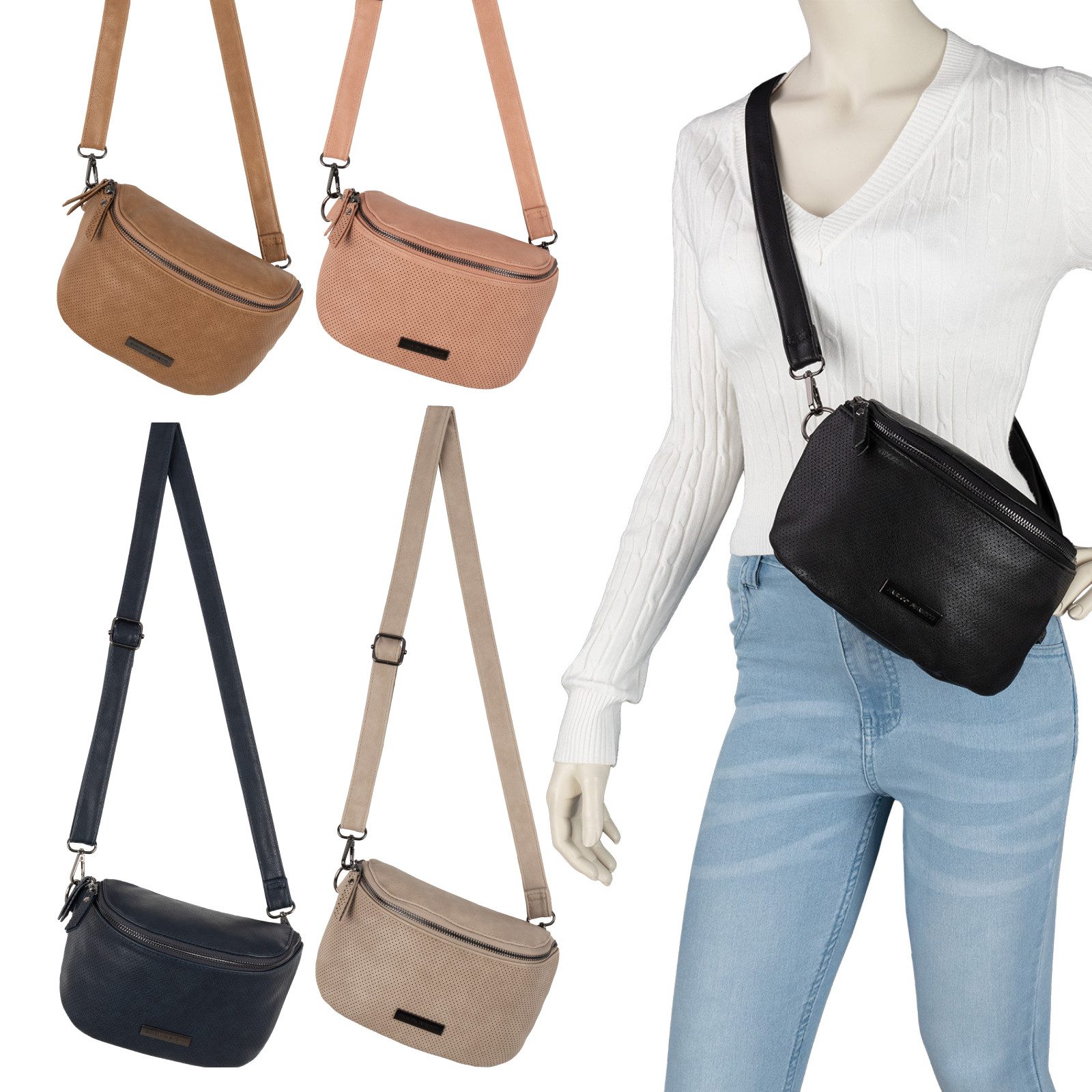 Enrico Benetti Gürteltasche Bauchtasche Umhängetasche Crossbody-Bag Kunstleder Italy-Design, als Schultertasche, CrossOver, Umhängetasche tragbar
