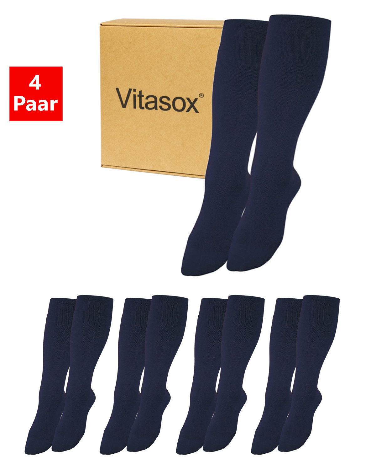Vitasox Stützkniestrümpfe für Damen und Herren 4 Paar - Stützwirkung und Kompression (4-Paar) leichte bis mittlere Kompression