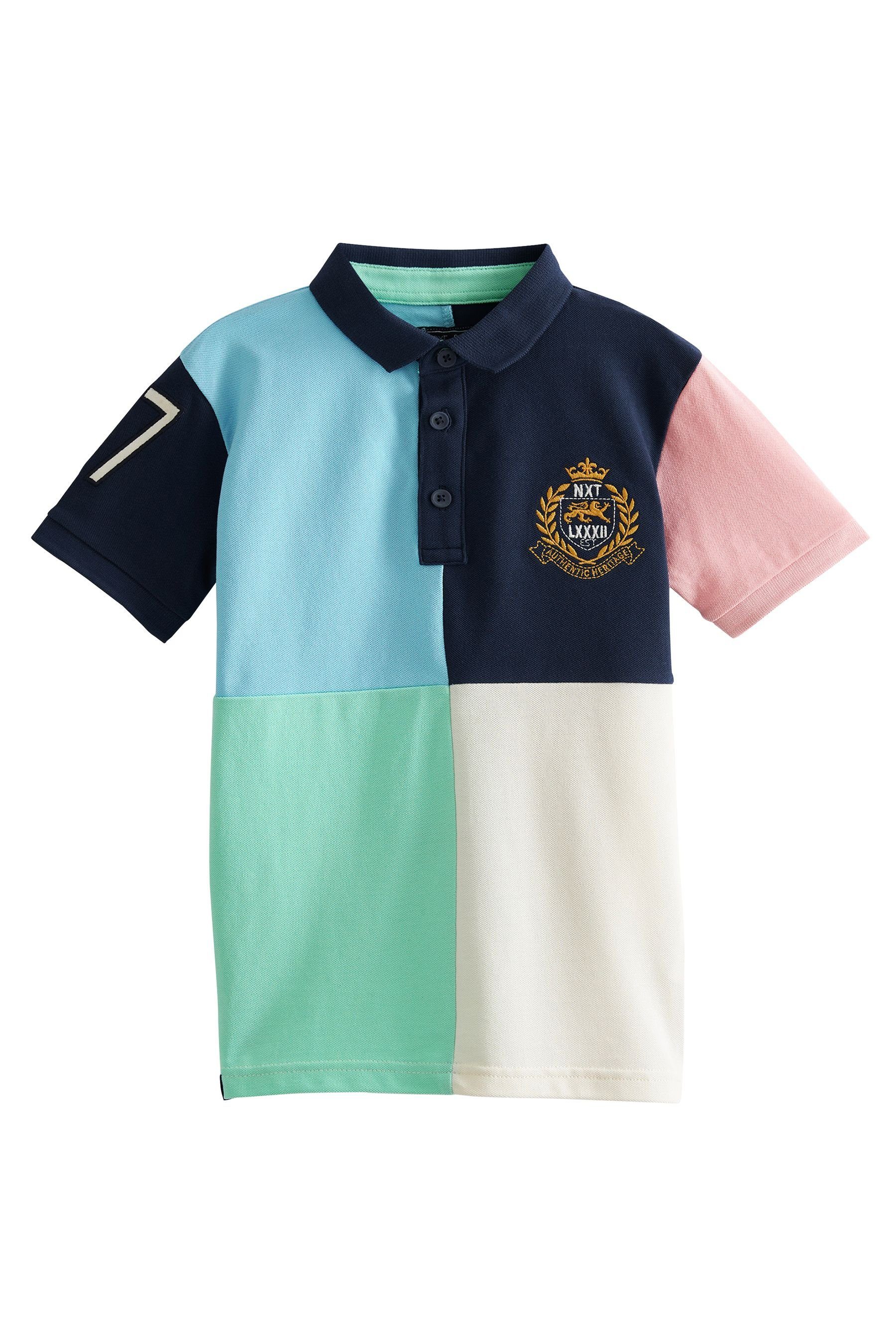 Next Poloshirt Kurzärmeliges Polo-Shirt mit Blockfarben (1-tlg) Pastel Harlequin