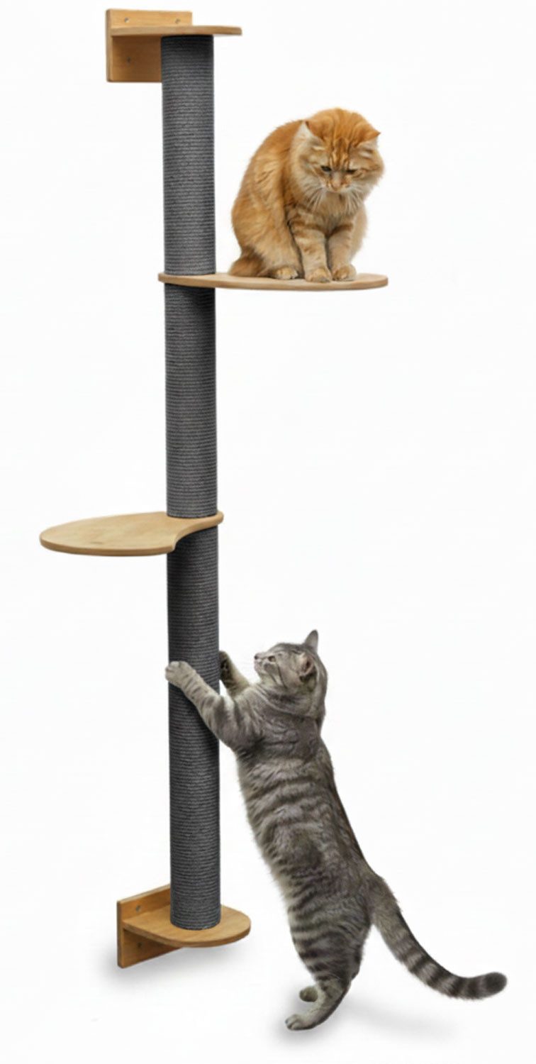 eyepower Kratzbaum zur Wandmontage - 130cm Wandkratzbaum für Katzen mit 2 Bambus Plateaus, Sisalstamm Wand - Katzenkratzbaum platzsparend - Kletterwand Katze