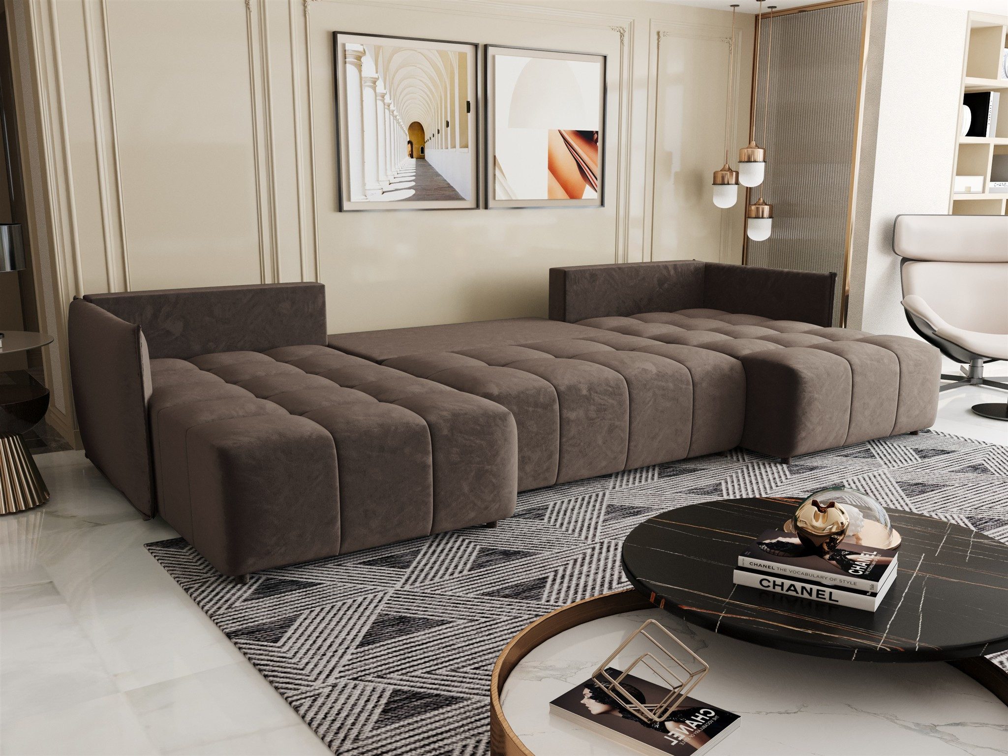 Fun Möbel Wohnlandschaft Sofa TREVISO in U-Form mit Schlaffunktion in Stoff günstig online kaufen