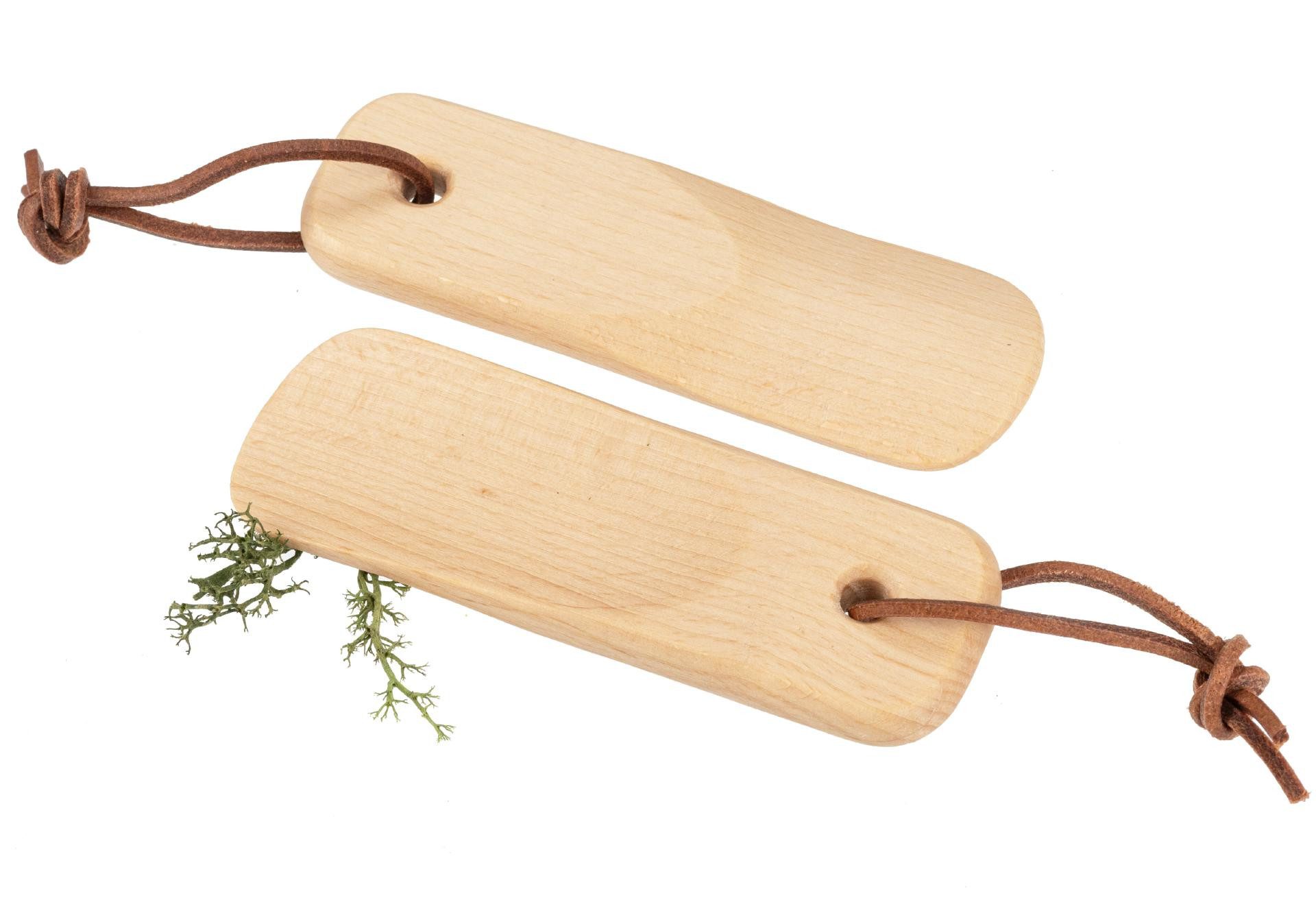 Schuhlöffel Kompakter Schuhlöffel 12 cm aus geöltem Buchenholz mit Lederband