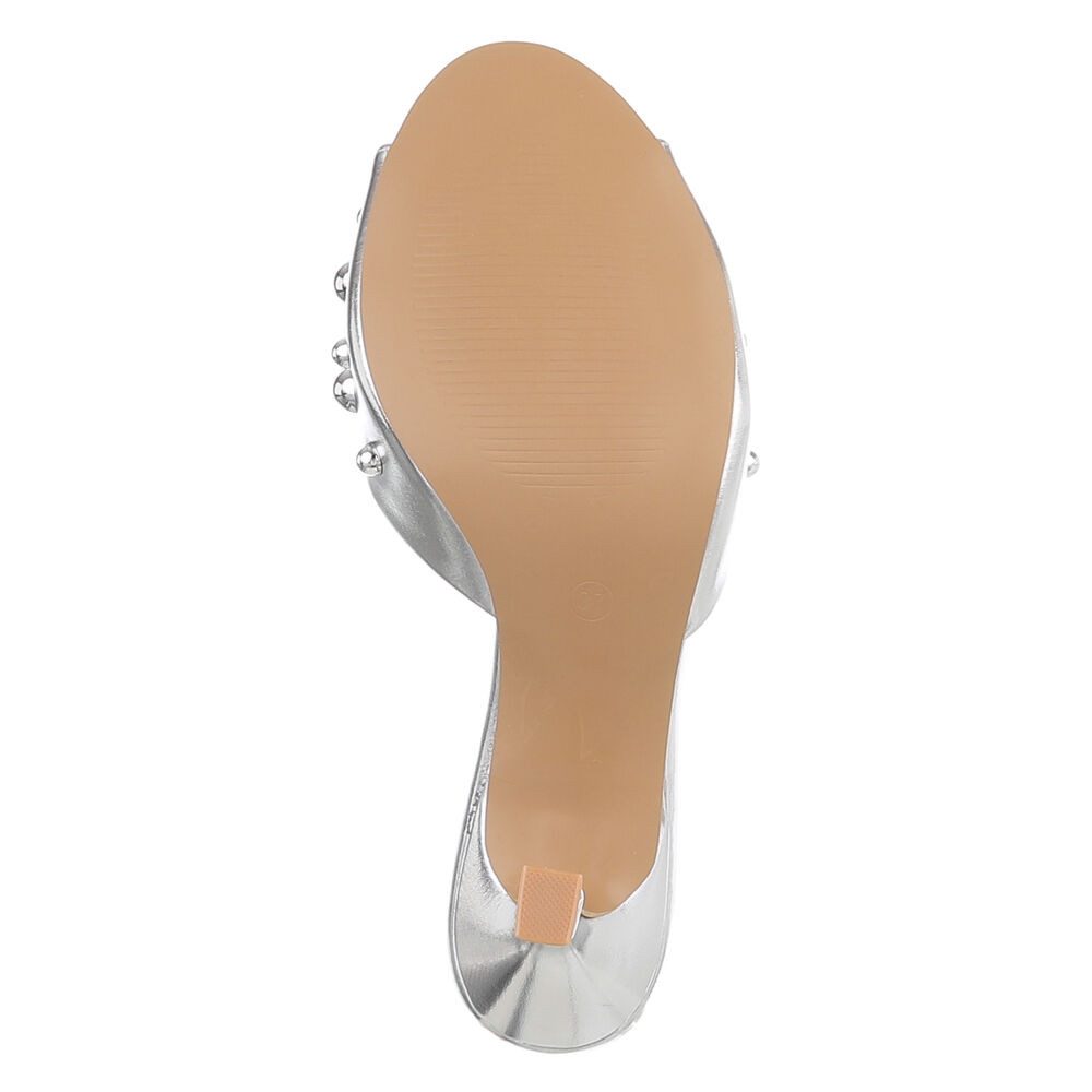 Ital-Design Damen Pantoletten Pumps mit Nieten und Stilettoabsatz Pantolette (91742645) Pfennig-/Stilettoabsatz Sandalen & Sandaletten in Silber