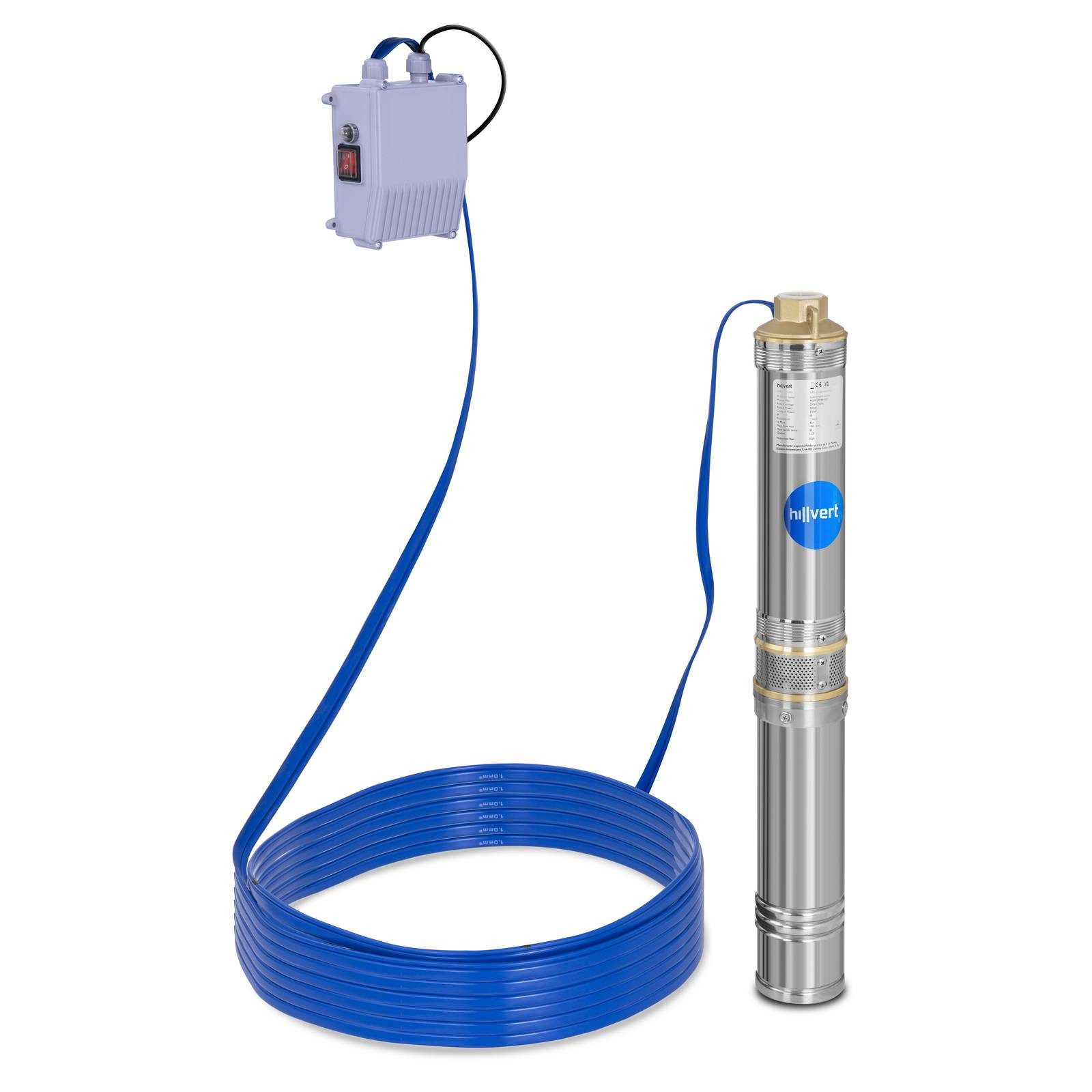 Hillvert Tiefbrunnenpumpe 6.000 l/h Tauchpumpe 370 W Brunnenpumpe Förderhöhe 43 m Kabel 20 m