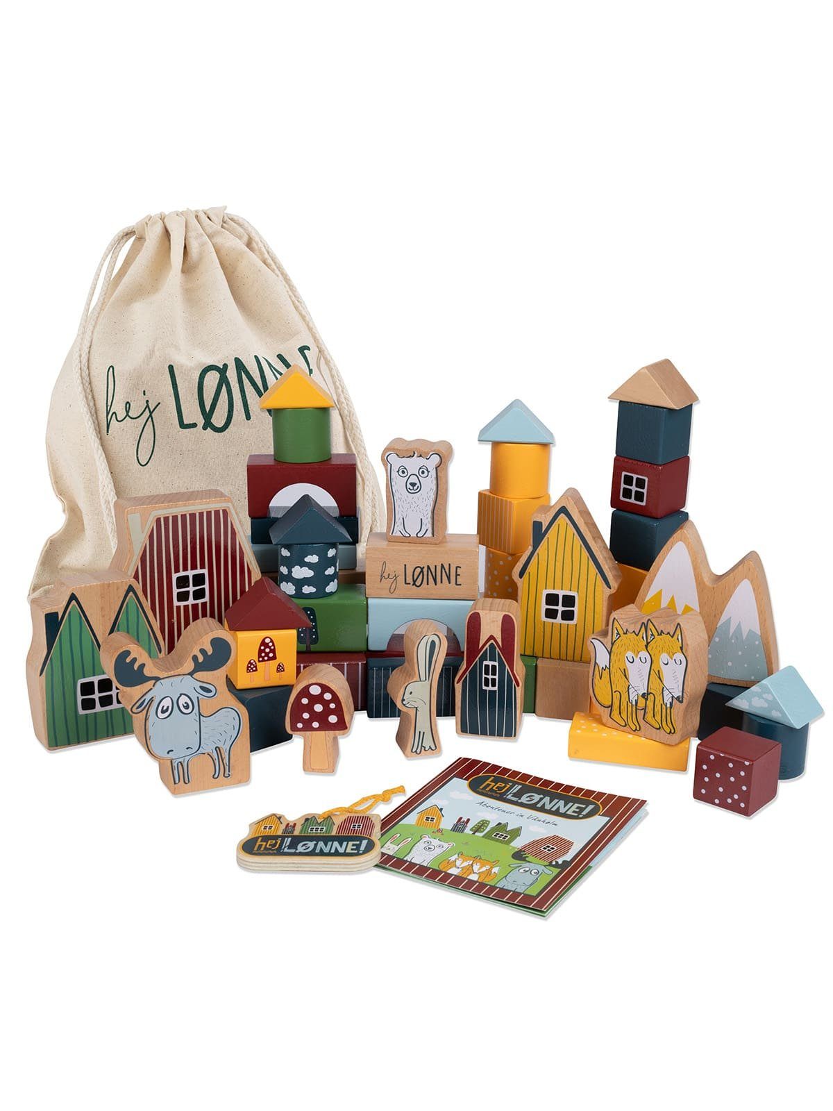 Hej Lønne Spielbausteine Hej Lønne Holz-Bauklötze, 56 Stück, (56 tlg. Set, 56 St), Kinder Spielzeug ab 1 Jahr