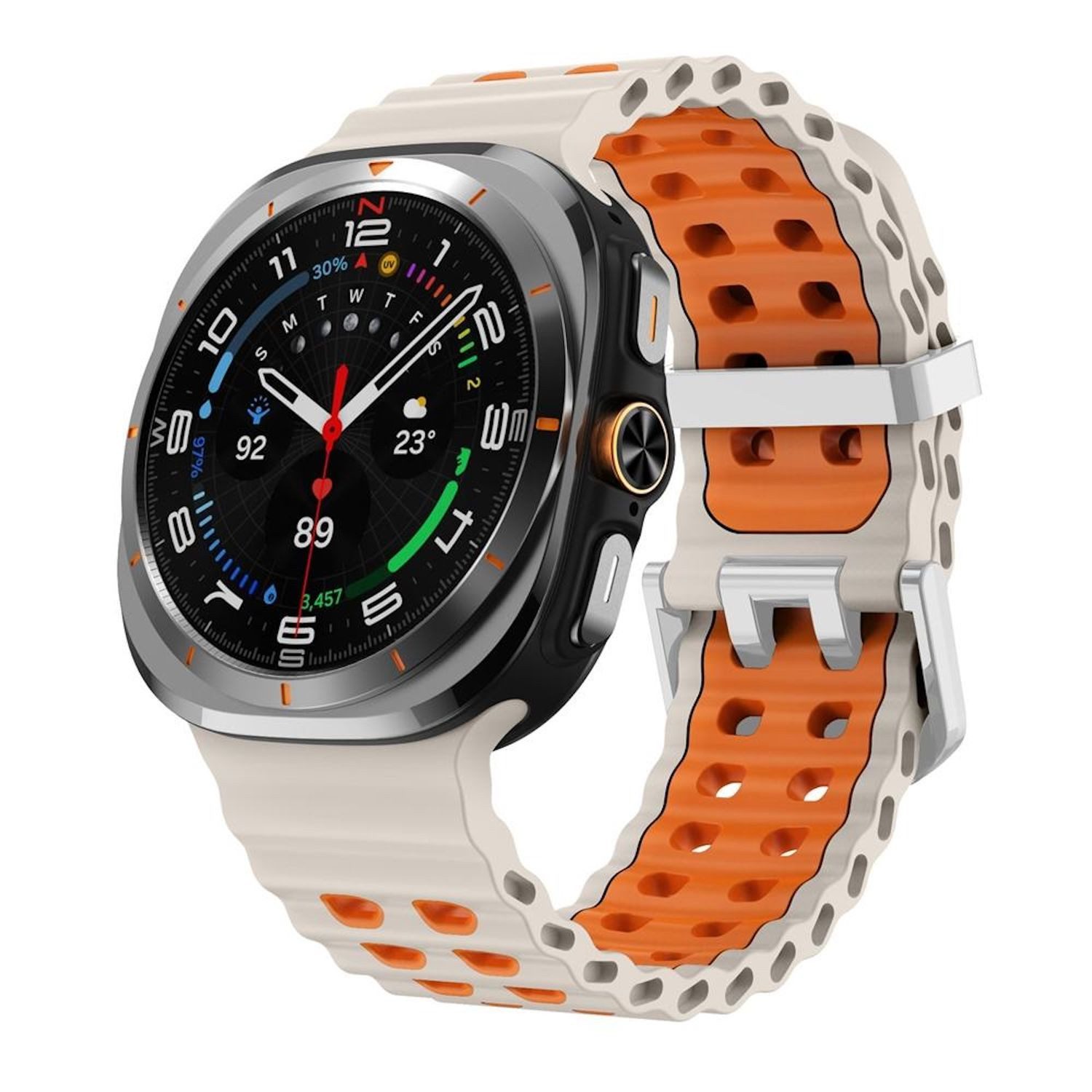 Wigento Smartwatch-Armband Für Samsung Galaxy Watch Ultra / Ultra 2025 Two Color Silikon Armband, Silikon Armband mit Ocean-Design und Silber-Schließe