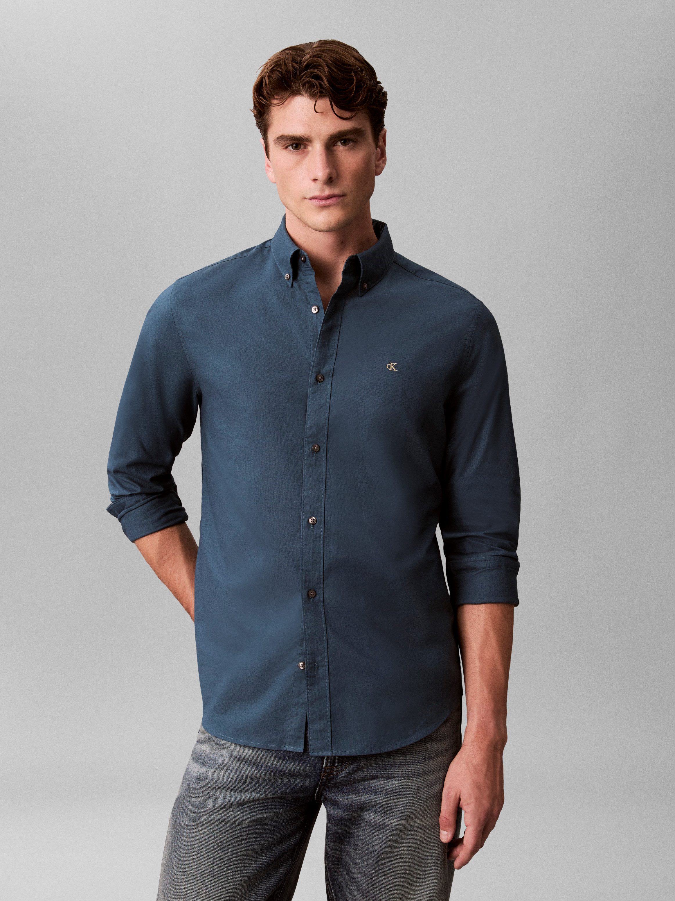 Calvin Klein Jeans Langarmhemd Button-Down-Kragen, Baumwoll-Stretch günstig online kaufen