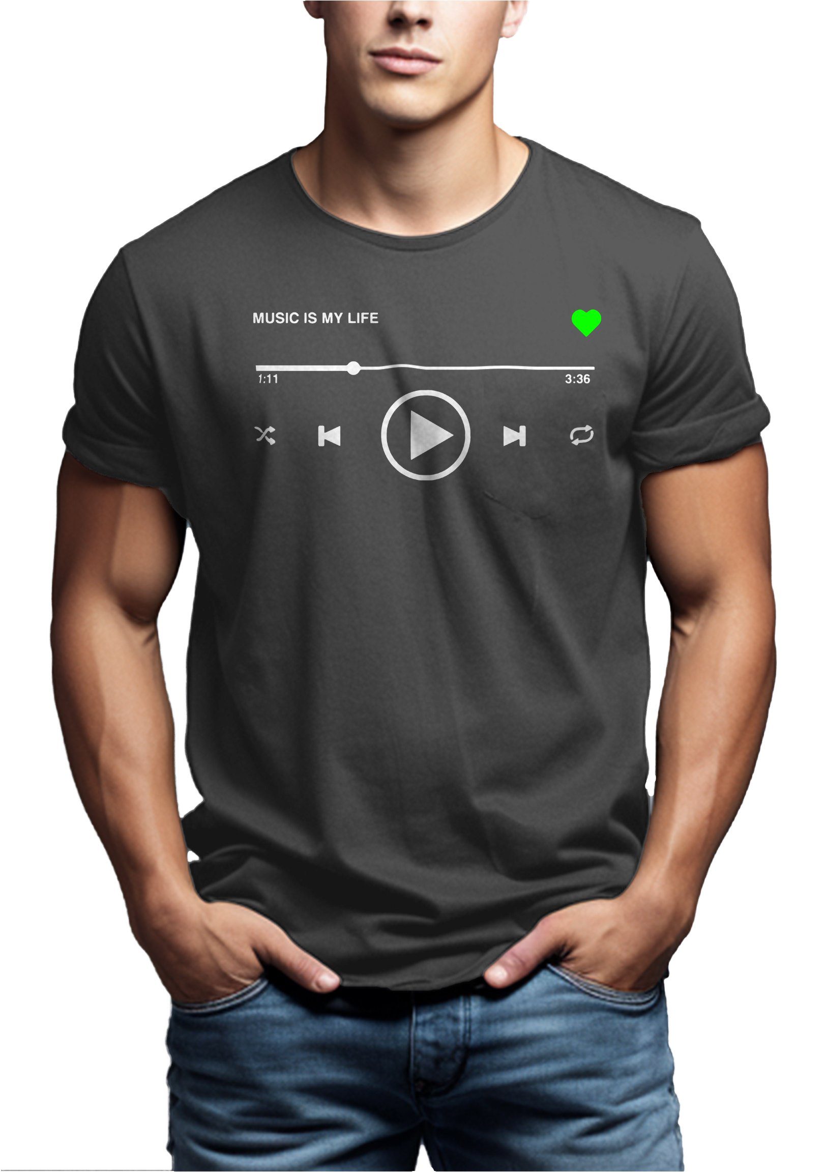 MAKAYA Print-Shirt Herren Motiv Musik Playlist günstig online kaufen