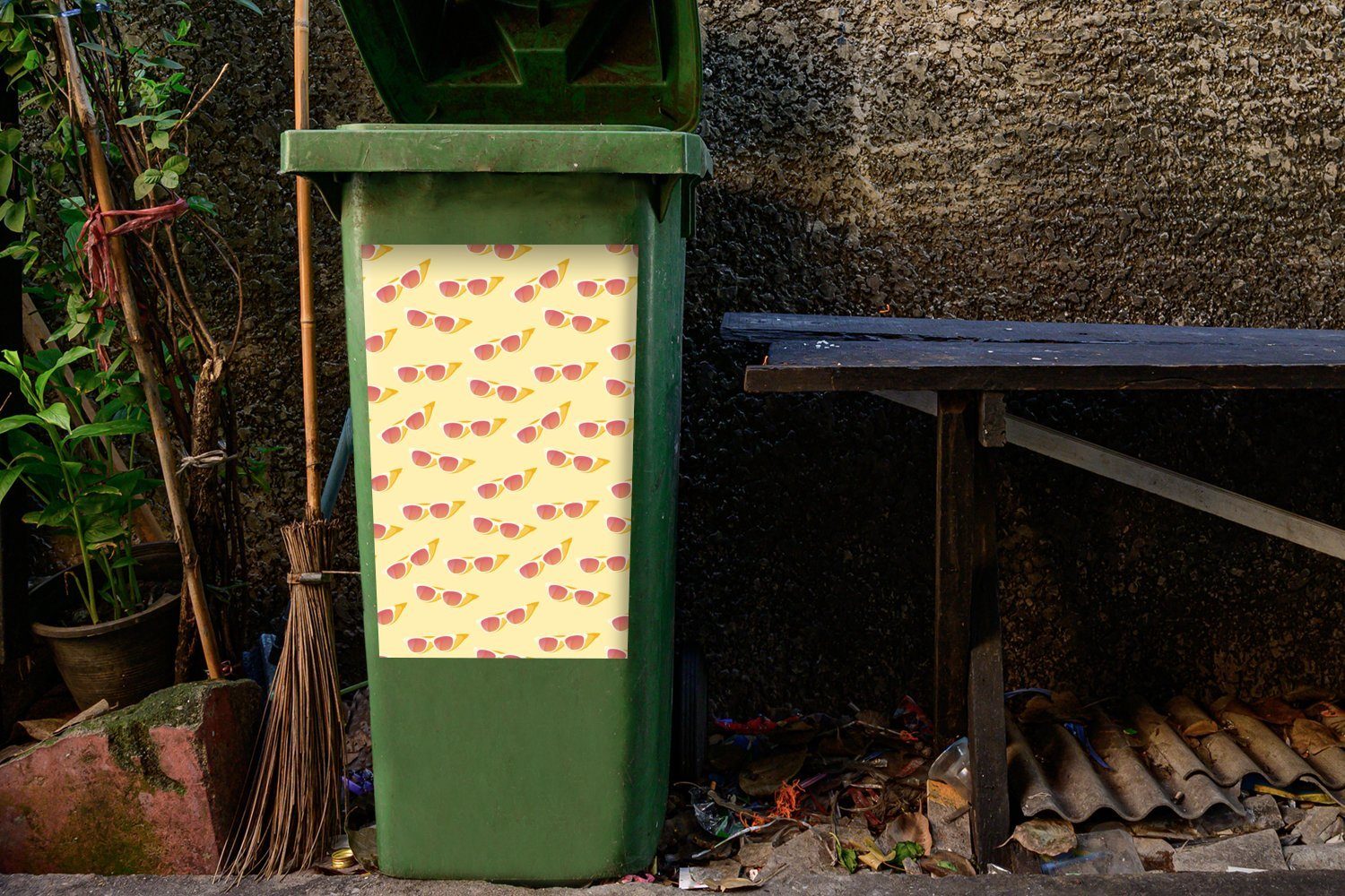 MuchoWow Sommer Rosa - - Container, Wandsticker Mülltonne, Sticker, Mülleimer-aufkleber, Sonnenbrille St), Abfalbehälter (1