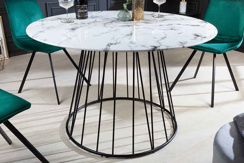 riess-ambiente Esstisch PARIS Ø120cm weiß / schwarz (Einzelartikel, 1-St), Glas · Metall · rund · Marmor-Design · Retro · Küche · Bistro