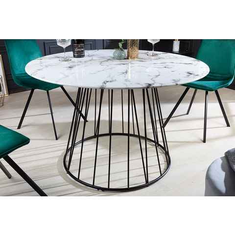 riess-ambiente Esstisch PARIS Ø120cm weiß / schwarz (Einzelartikel, 1-St), Glas · Metall · rund · Marmor-Design · Retro · Küche · Bistro