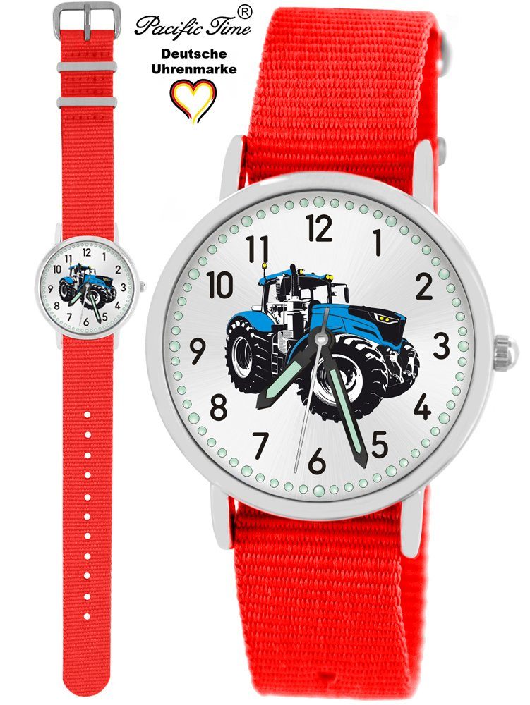 Pacific Time Quarzuhr Kinder Armbanduhr Traktor blau Wechselarmband, Mix und Match Design - Gratis Versand rot