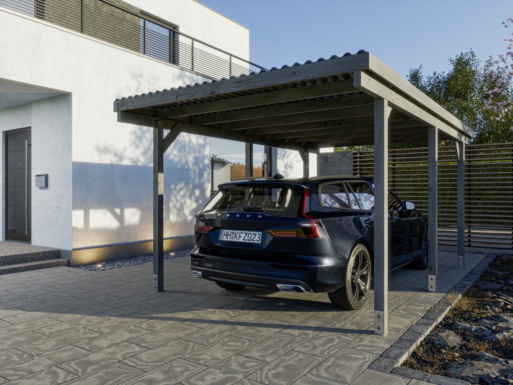 Woodtex Gartenhaus WOODTEX Carport 304×676 cm, BxT: 304x676 cm, Gerätehaus aus Holz mit Flachdach, wetterfest & imprägniert