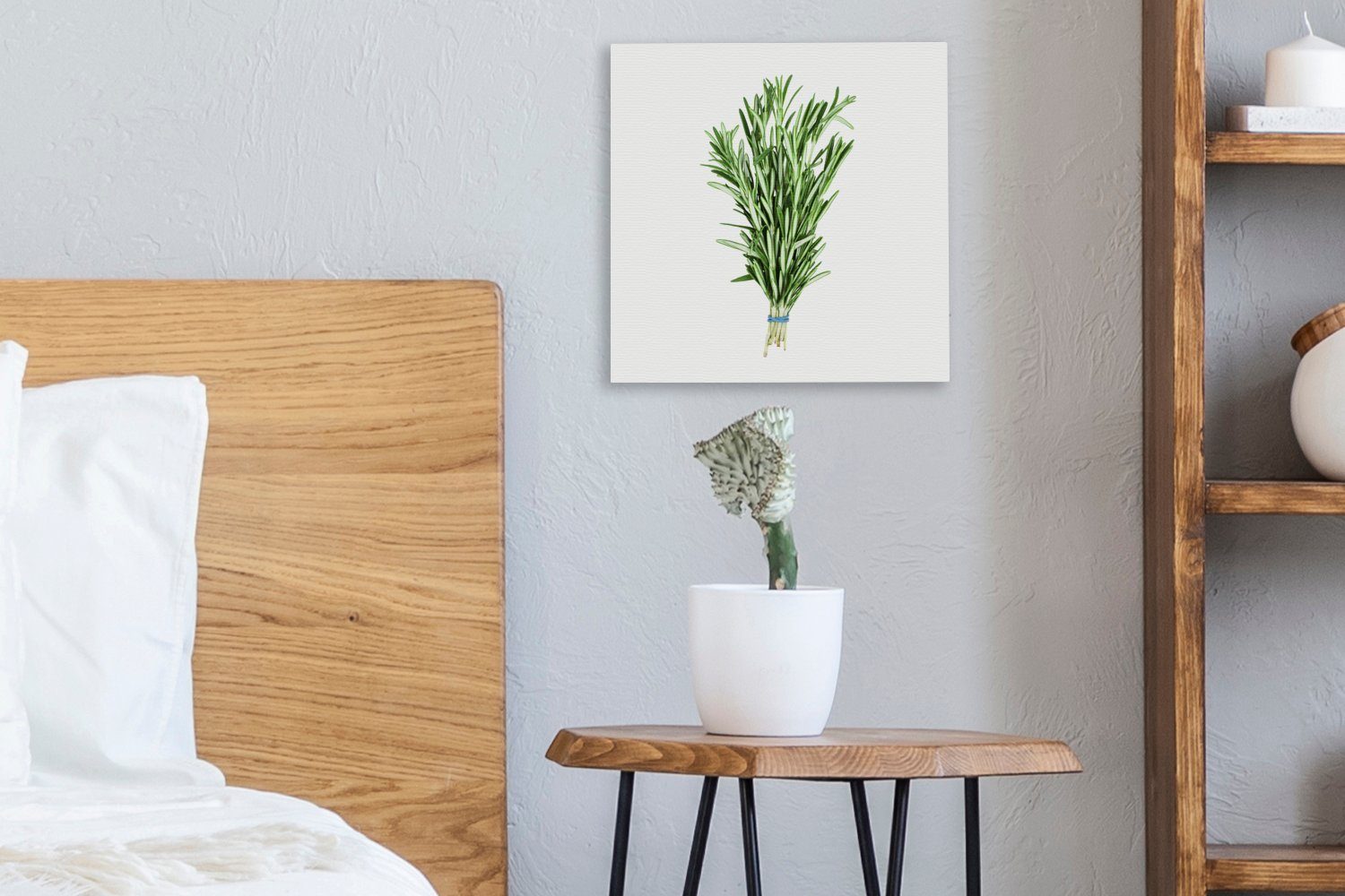 Strauß OneMillionCanvasses® St), frischer Bilder (1 Rosmarin weißem Hintergrund, auf Leinwand für Wohnzimmer Schlafzimmer Leinwandbild