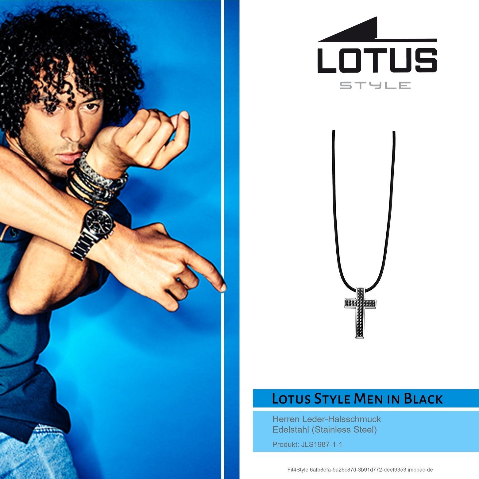 Lotus Style Edelstahlkette aus Edelstahl für Steel), Style Herren (Stainless (Halskette), Halsketten schwarz LOTUS Echtleder