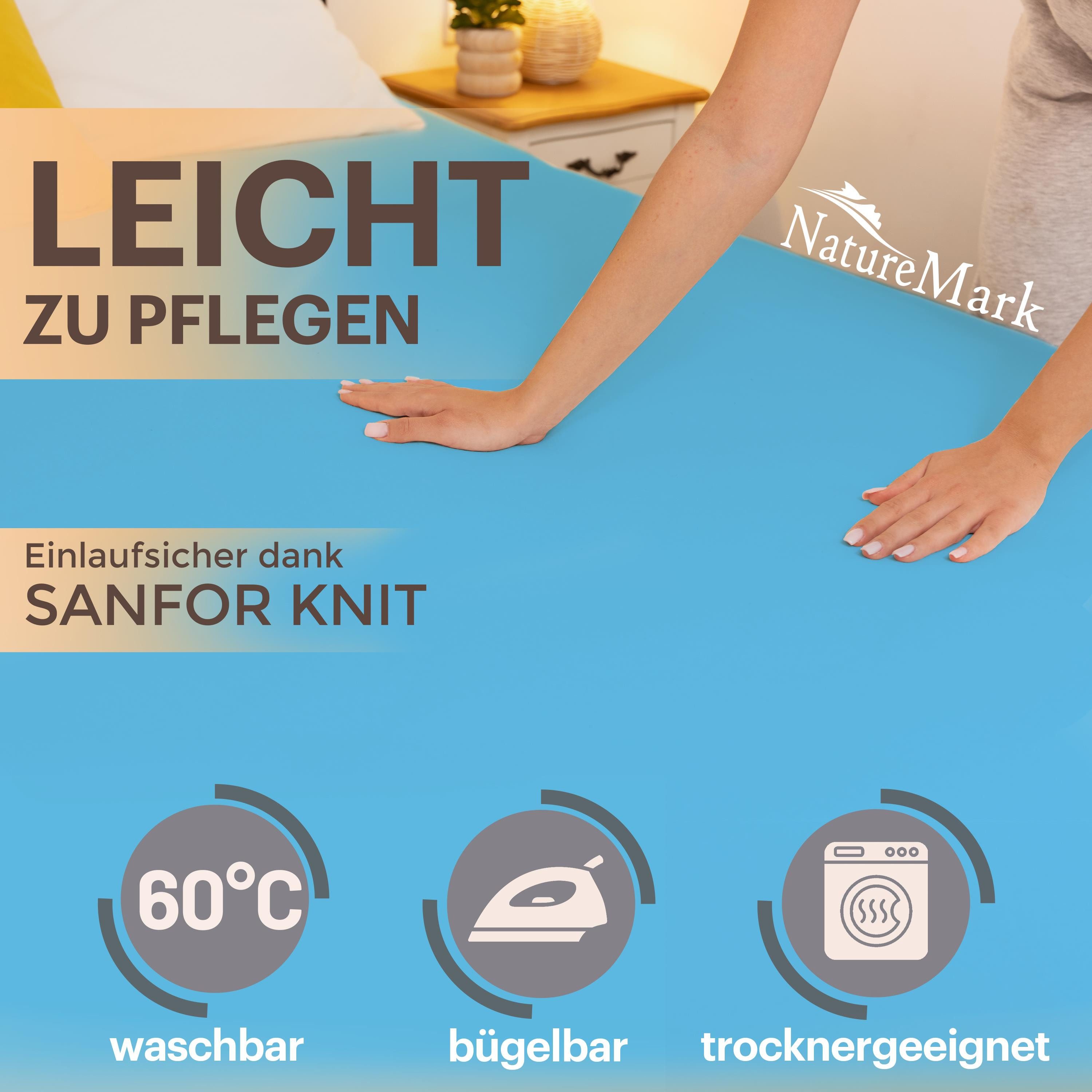 NatureMark Spannbettlaken Boxspringbett Spannbetttuch 200x220cm, Baumwolle, Gummizug: rundum, (1 Stück), 40 cm Steghöhe - 200 x 220cm Spannbetttuch, Türkis – Bild 3 von 5