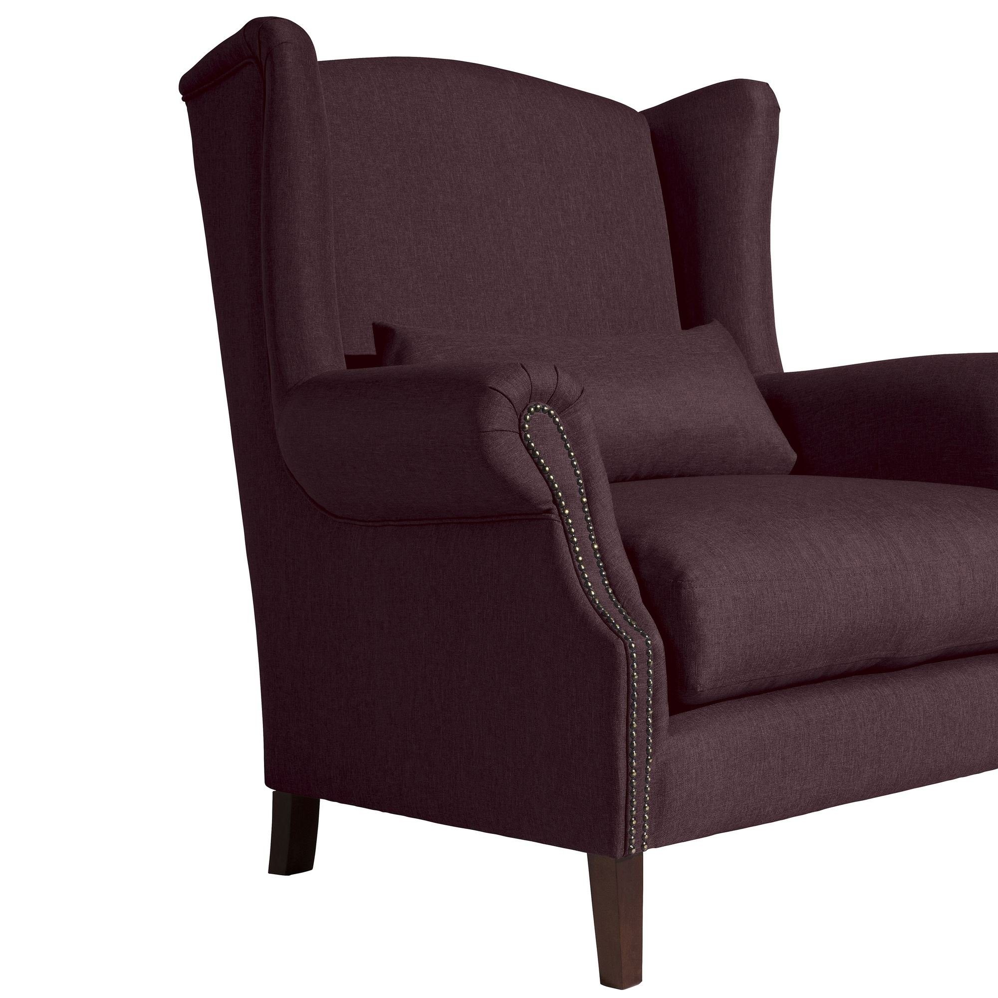 Sitz 58 hochwertig burgund Kostenlosem Bezug Sessel (Sparpreis / verarbeitet,bequemer Sessel 21671 1-St), dunkel Kessel aufm Versand, Kandy nussbaum Buche Flachgewebe inkl.