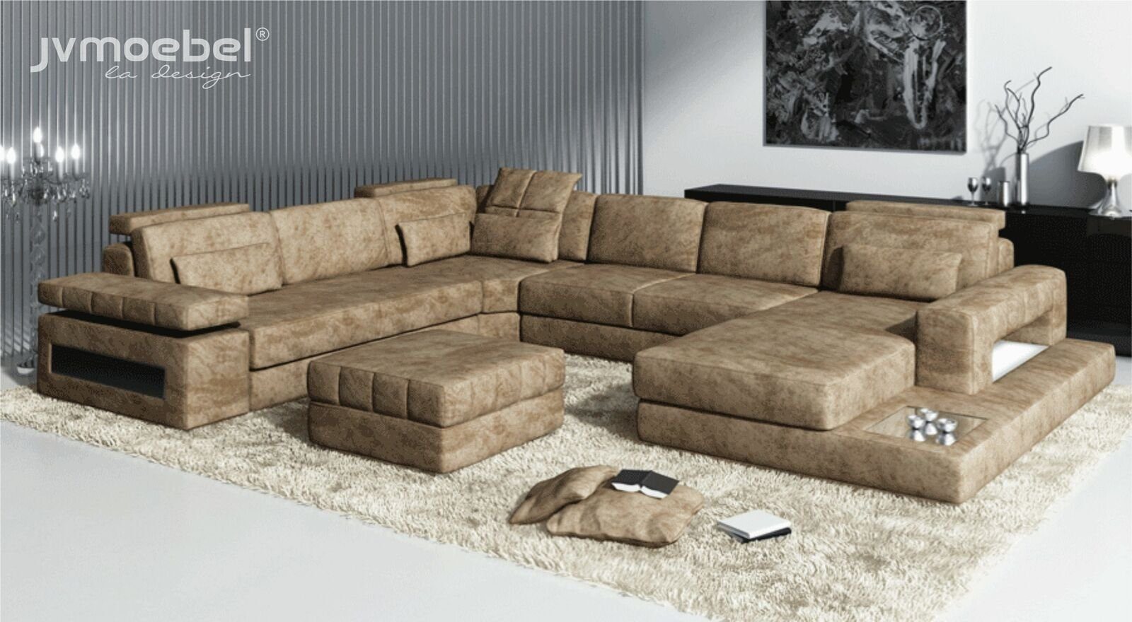 VASOENY U-Form Eckcouch – übergroße 6-Sitzer Chenille Couch, 350 X 180 Cm, Mit 4 Kissen, Keine Montage Nötig