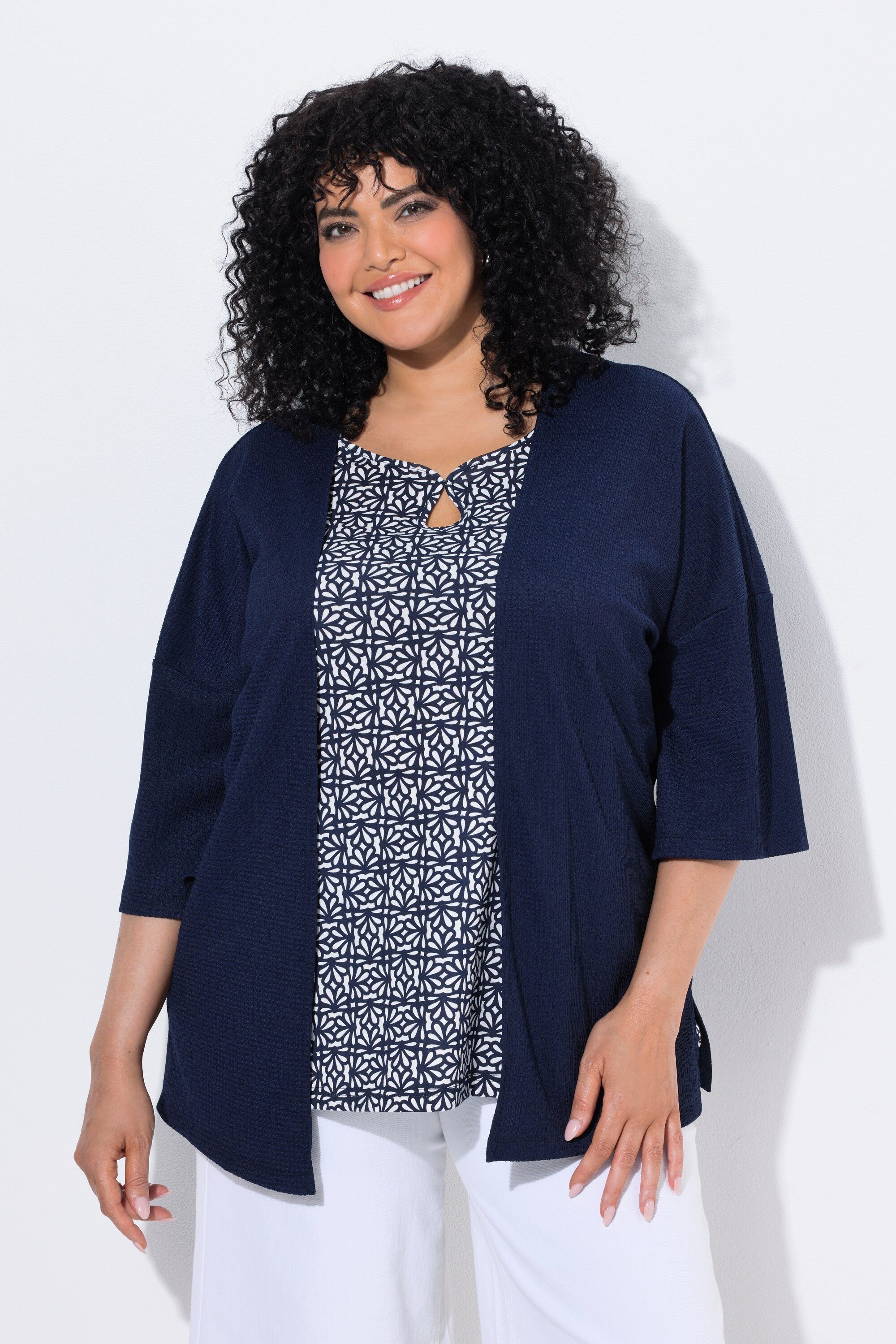 Ulla Popken Shirtjacke Jacke Kimono-Stil ohne Verschluss Halbarm
