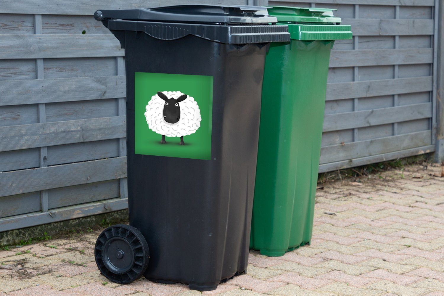 Lamms (1 Container, eines Mülltonne, Mülleimer-aufkleber, auf Illustration Abfalbehälter MuchoWow St), Wandsticker grünem Sticker, Hintergrund
