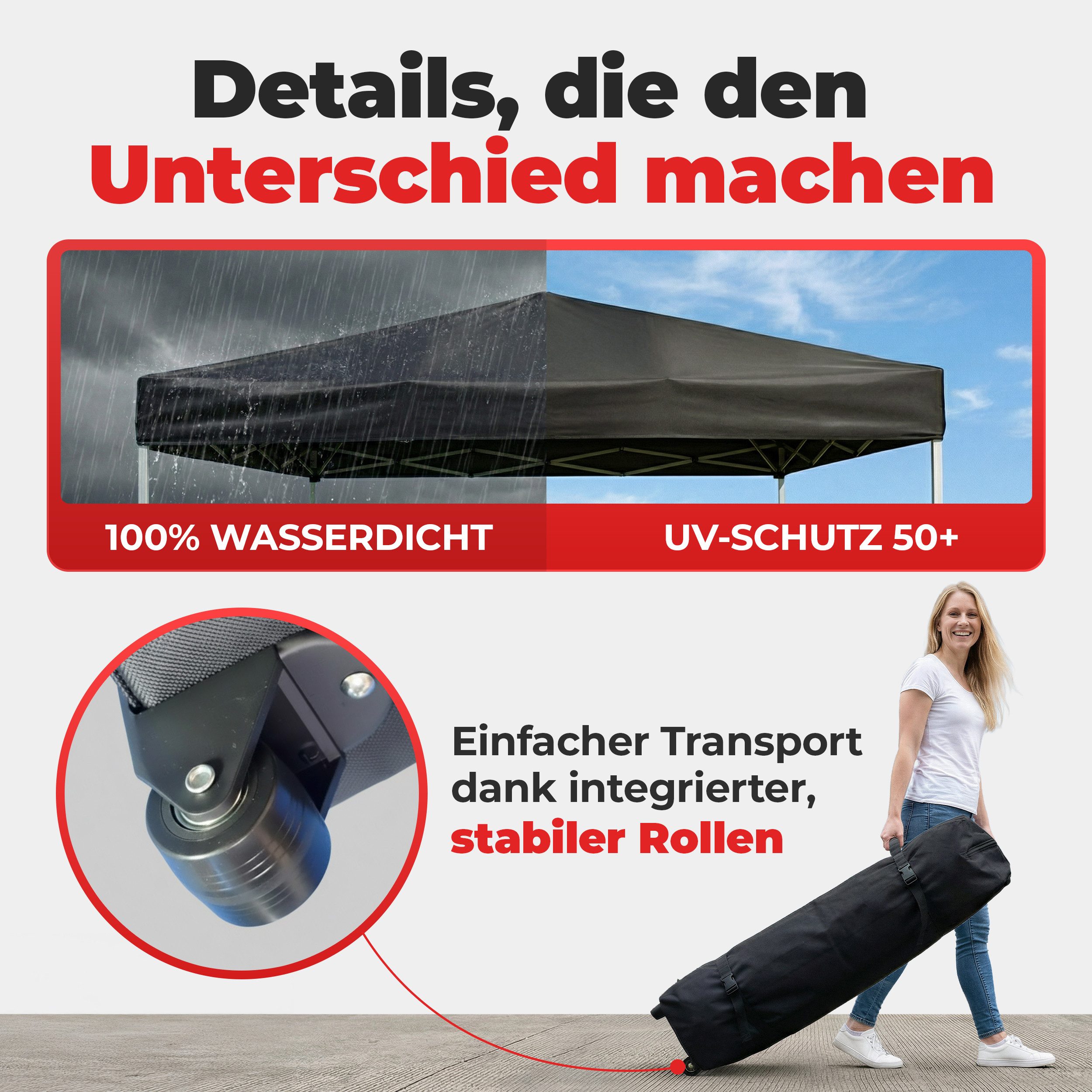 Onbest Pavillon Partyzelt Faltpavillon, patentiertes Quick-Up Aufbau in 1min, 3x3 m, mit 4 Seitenteilen, mit 4x Sandsäcke, 100% Wasserdicht, UV50+, mit Trolley – Bild 5 von 5