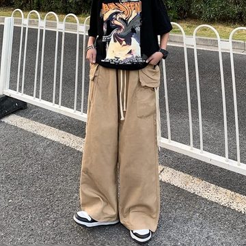 FIDDY Baukastenhose Damen Baggy Hose mit weitem Bein Vintage Casual Harajuku Hose