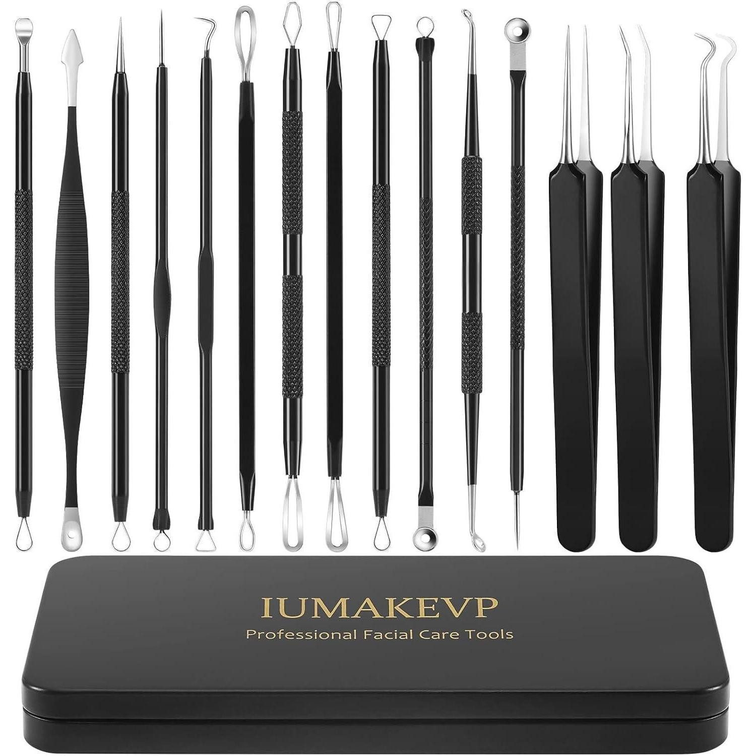 IUMAKEVP Mitesserentferner Mitesserentferner Set 15 Stücke Komedonenquetscher Blackhead Remover