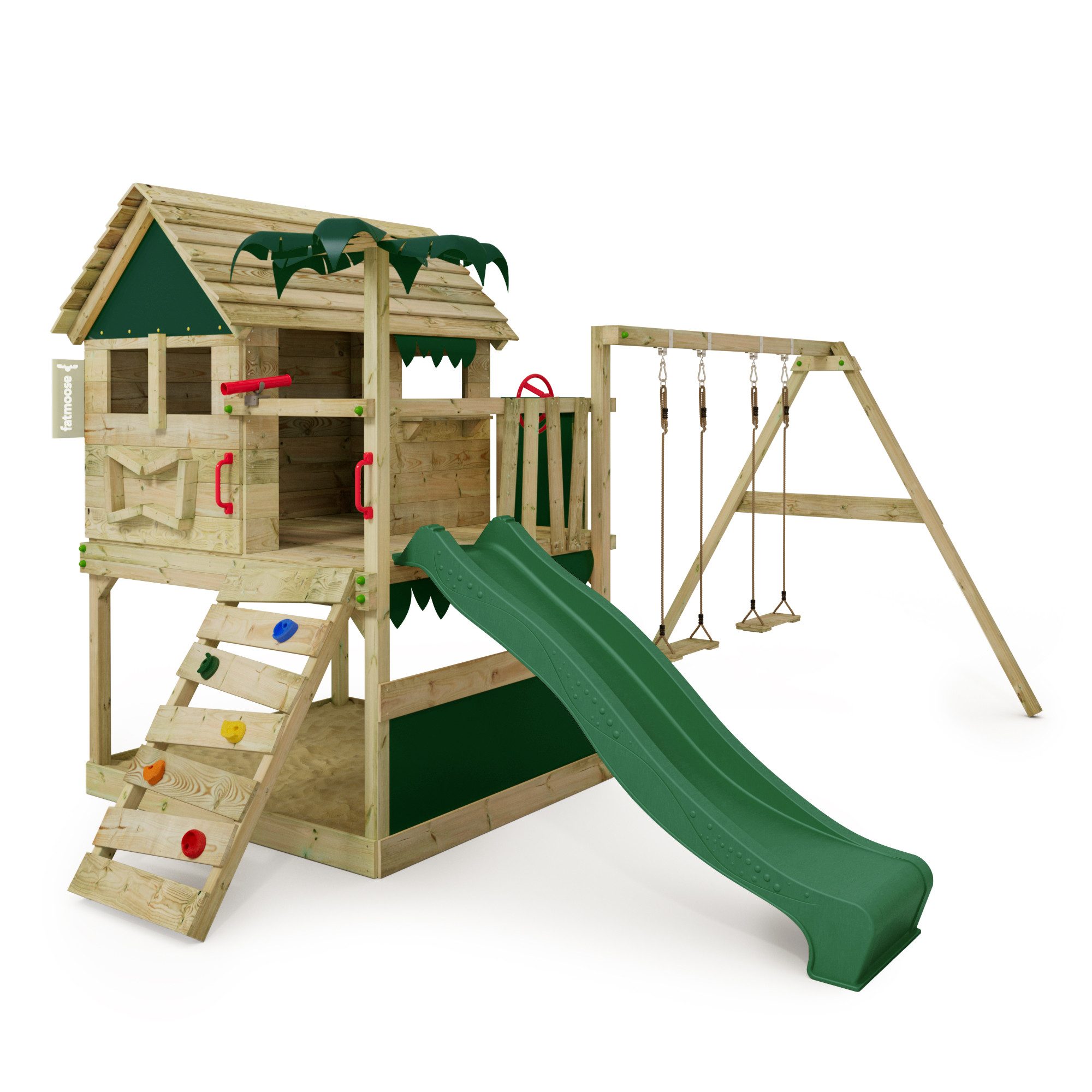 FATMOOSE Spielturm TikaTaka - Abenteuer-Stelzenhaus mit Wellenrutsche & Sandkasten, - verschiedene Varianten - alle mit 10 Jahren Garantie*