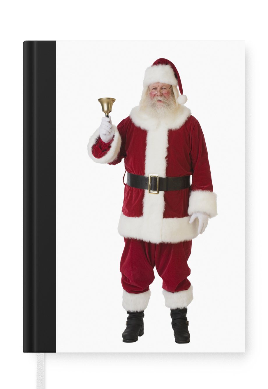 MuchoWow Notizbuch Der ikonische Weihnachtsmann läutet seine Glocke auf einem weißen, Journal, Merkzettel, Tagebuch, Notizheft, A5, 98 Seiten, Haushaltsbuch