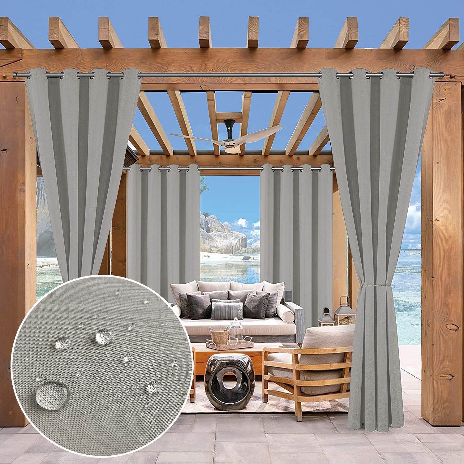 Jibenhome Verdunkelungsvorhang Outdoor Vorhang mit Ösen, günstig online kaufen