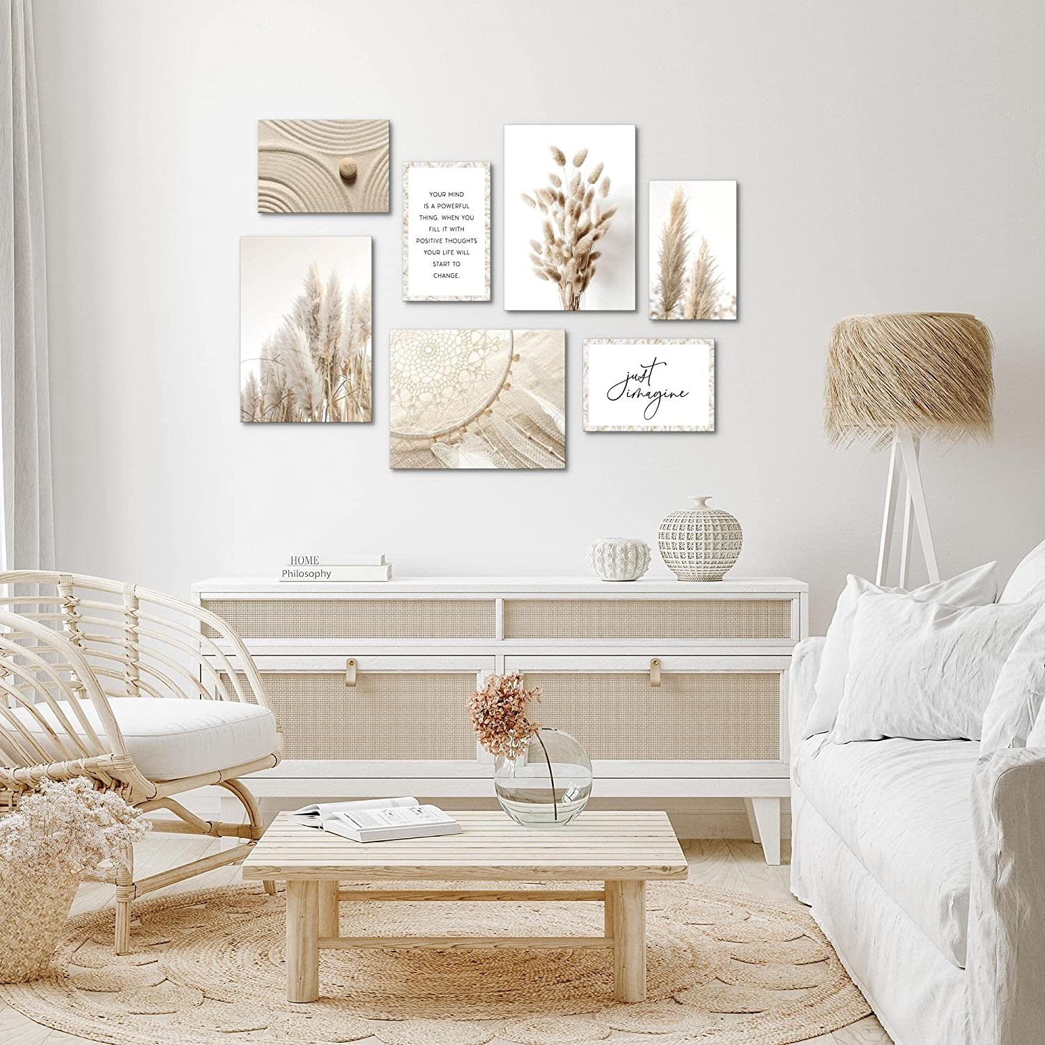 Novart Wandbild Wandbilder Wohnzimmer Boho Natur AUFHÄNGFERTIG 100x70 cm, B günstig online kaufen