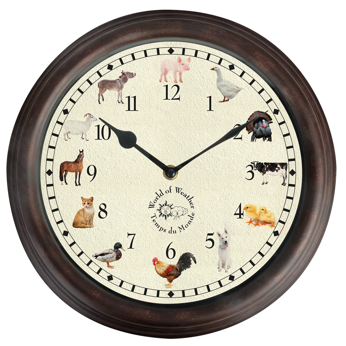 Fallen Fruits Uhr Esschert Design Uhr mit Bauernhoftiergeräuschen Ø 30 cm, Wanduhr mi