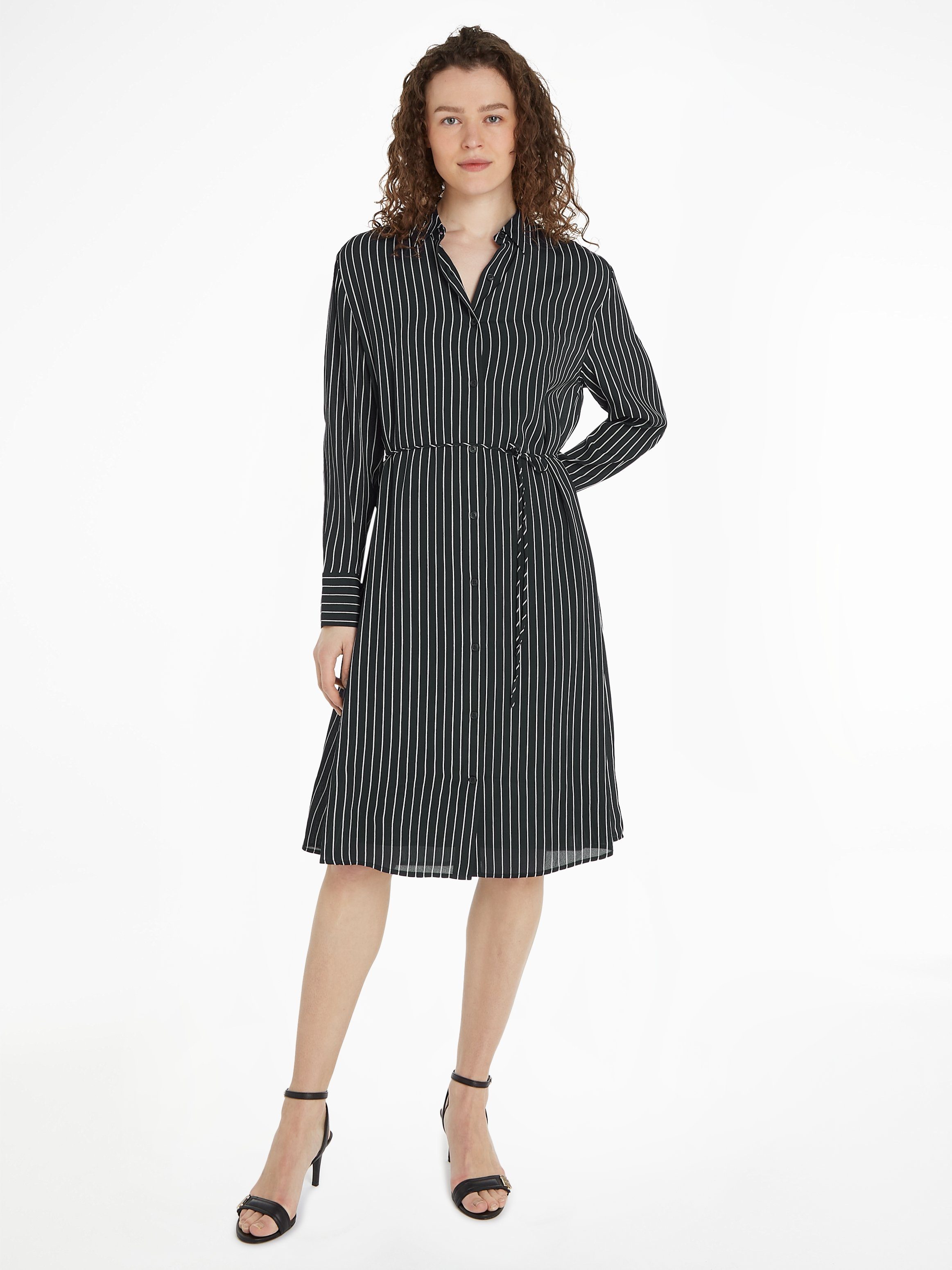 Tommy Hilfiger Blusenkleid FLUID VISCOSE CREPE KNEE DRESS mit Logopatch Blue_Stripe