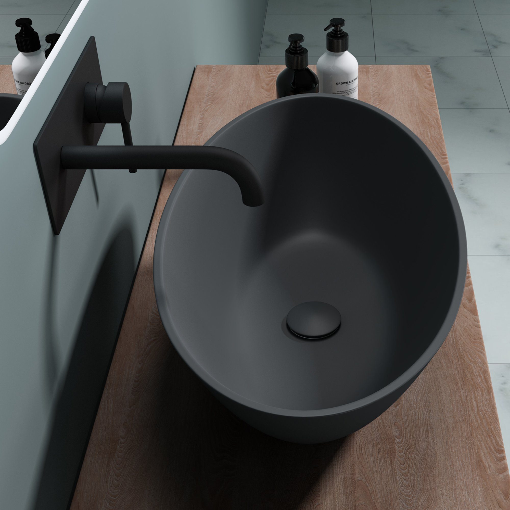 doporro Waschbecken Mineralguss Waschtisch Aufsatzwaschbecken rund günstig online kaufen