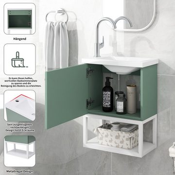 REDOM Waschbeckenunterschrank Badezimmermöbel Waschbecken mit Waschtischunterschrank 40 cm (Waschtischunterschrank hängend weiß und grün)