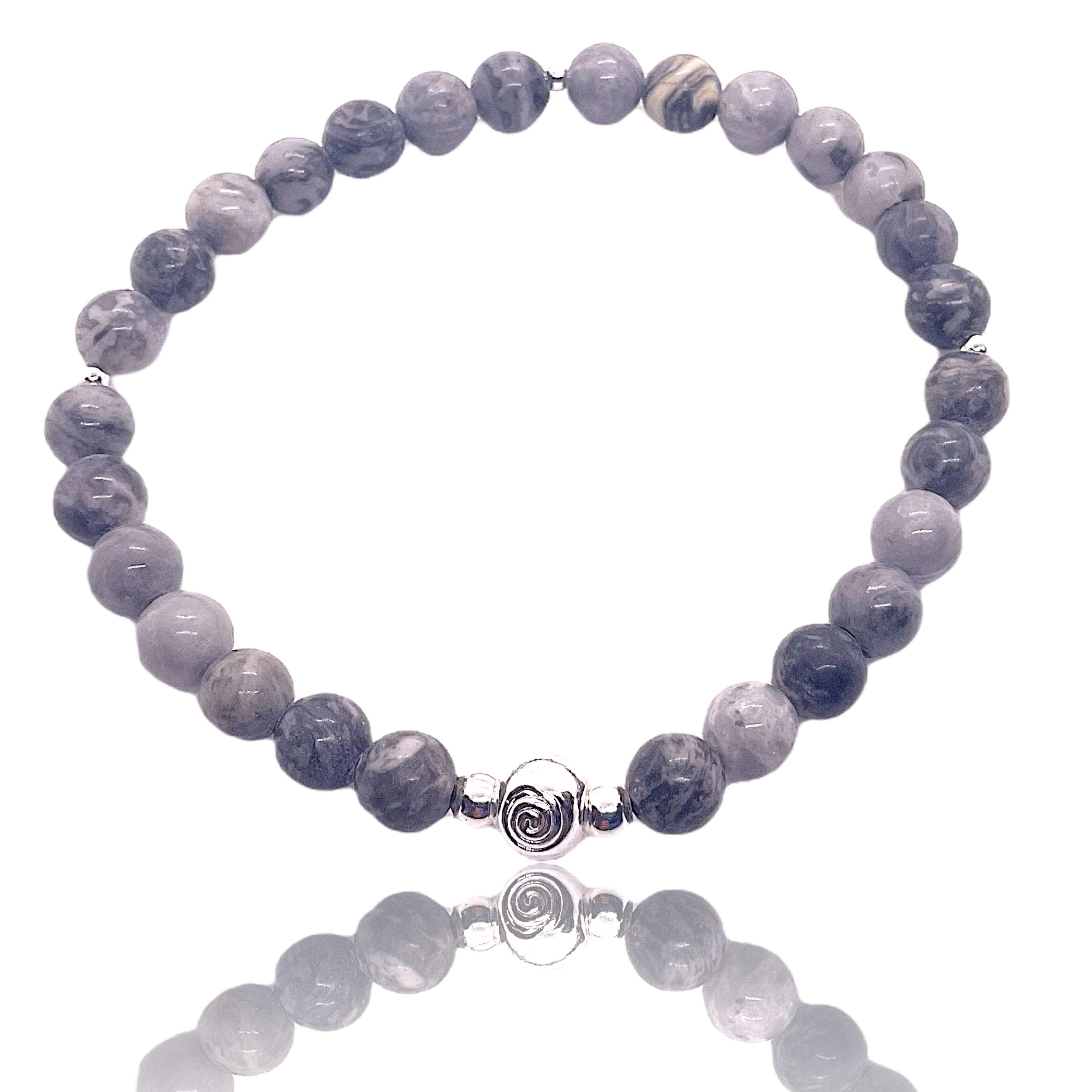 Perlenarmband Edelstein Armband aus grauem Picasso Jaspis in Geschenkbox