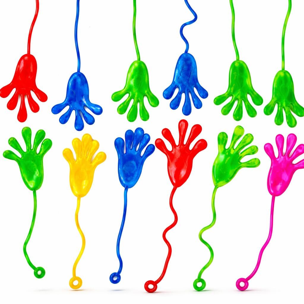 Kinderfreund® Lernspielzeug 12x Kinder Klatschhand Glibberhand Klebehand Mitbringsel Tombola (Packung, 12-St., 12x Glibberhand), Dehnbar bis 30 cm